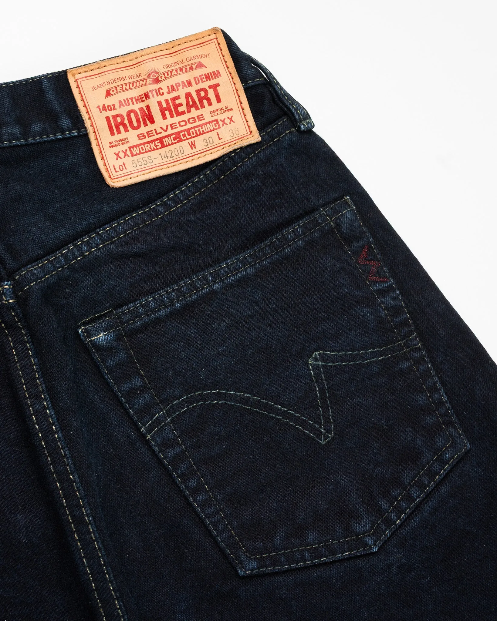 14oz Selvedge Denim Super Slim Cut Jeans - Indigo Overdyed Black (IH-555S-142od) Tag 30, Hemmed to 29.4 sold by Iron Heart product image thumbnail 3