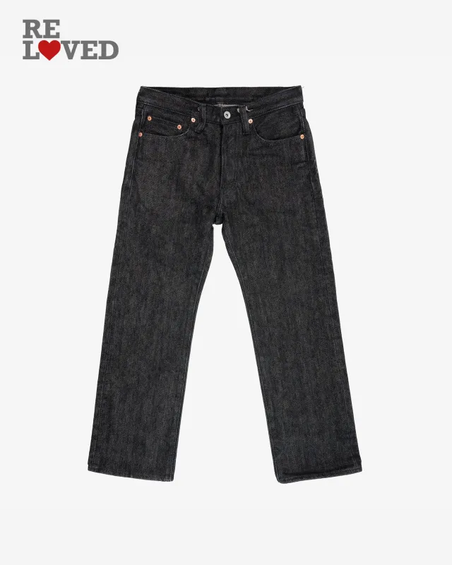 21oz Selvedge Denim Straight Cut Jeans - Black/Beige (IH-634S-21BLK) Tag 31, Hemmed to 27.7" sold by Iron Heart