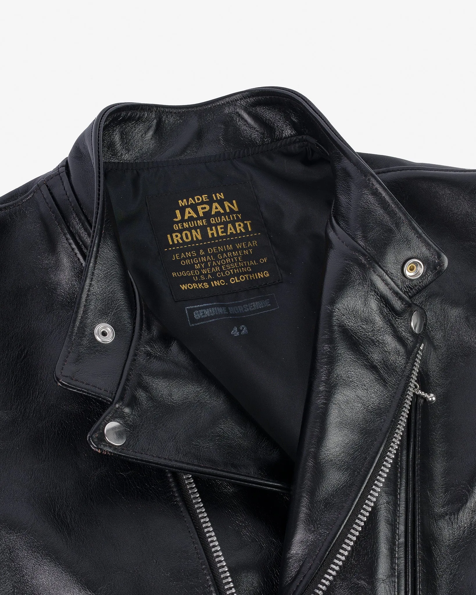 Japanese Horsehide Double Motorcycle Jacket - Black (IHJ-128-BLK) Size XL sold by Iron Heart product image thumbnail 2