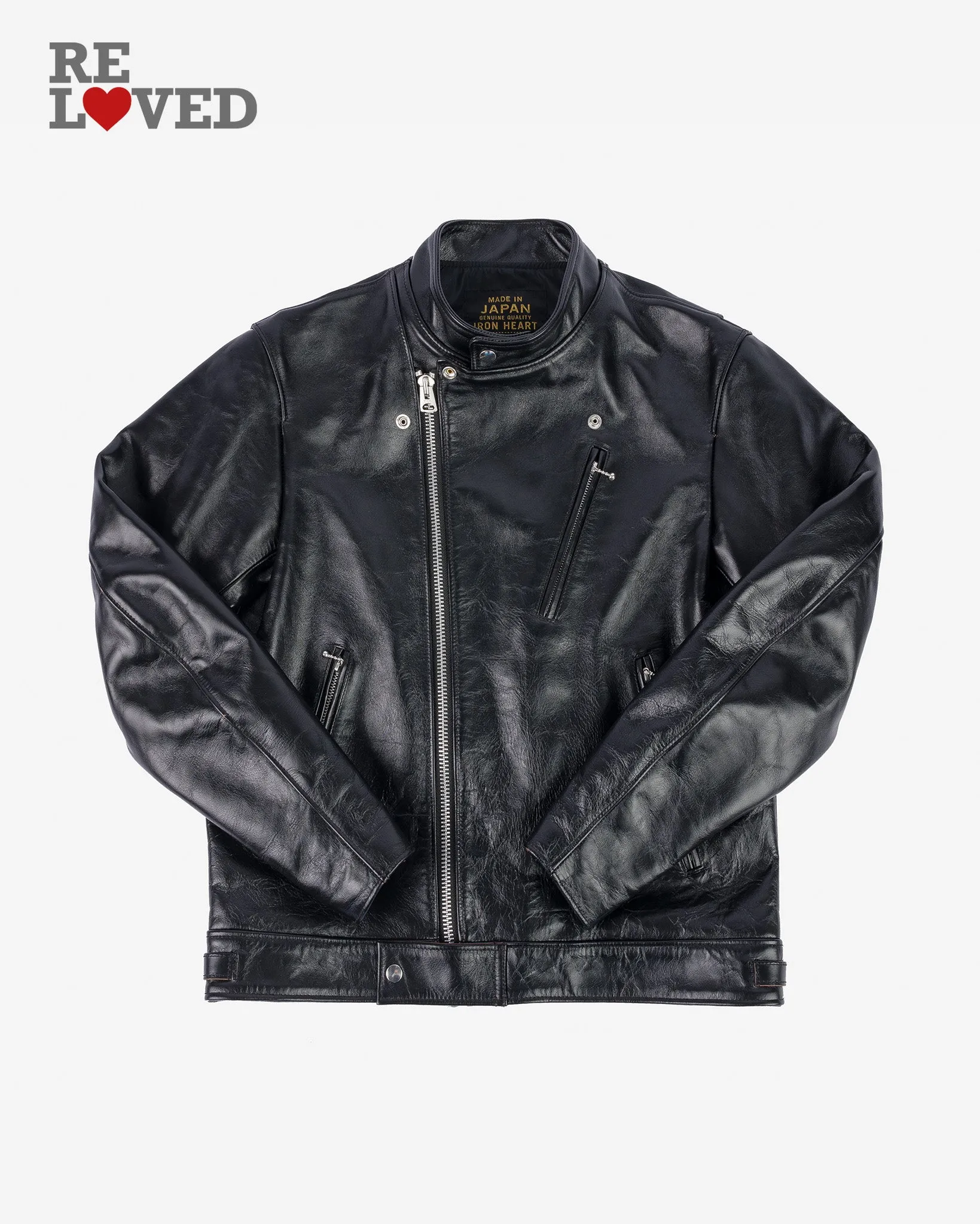 Japanese Horsehide Double Motorcycle Jacket - Black (IHJ-128-BLK) Size XL sold by Iron Heart