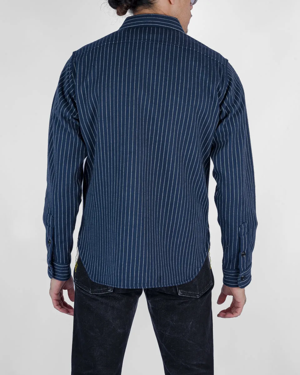 12oz Ultra Heavy Flannel Chalk Stripe Work Shirt - Navy sold by Iron Heart product image thumbnail 3