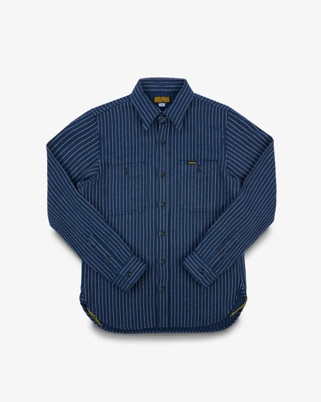 12oz Ultra Heavy Flannel Chalk Stripe Work Shirt - Navy sold by Iron Heart