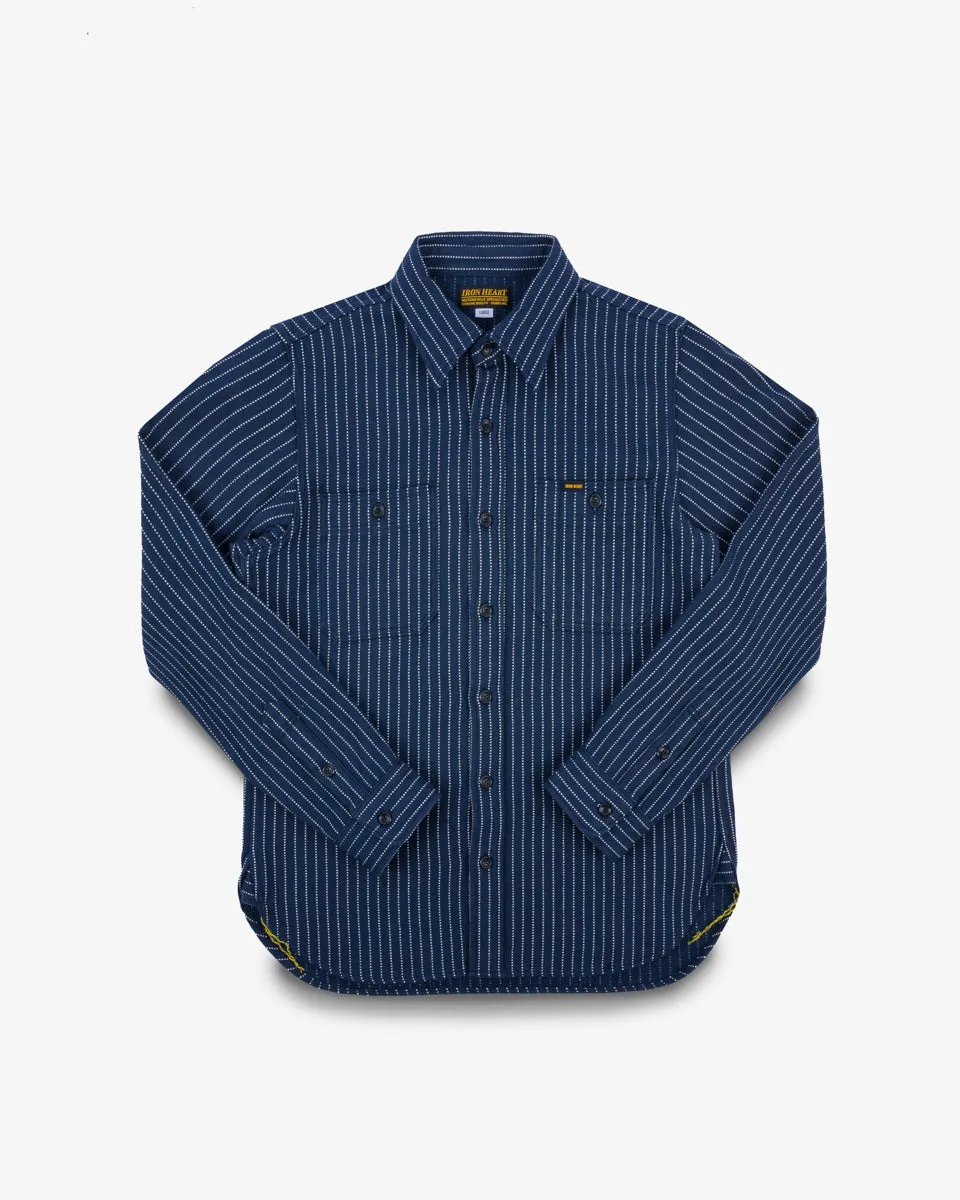 12oz Ultra Heavy Flannel Chalk Stripe Work Shirt - Navy sold by Iron Heart