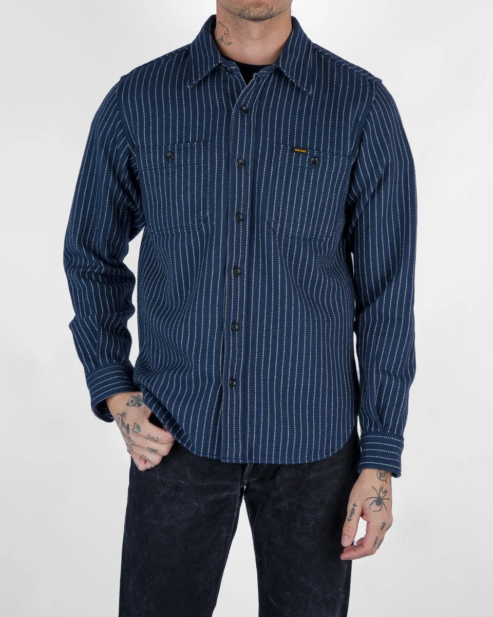 12oz Ultra Heavy Flannel Chalk Stripe Work Shirt - Navy sold by Iron Heart product image thumbnail 2