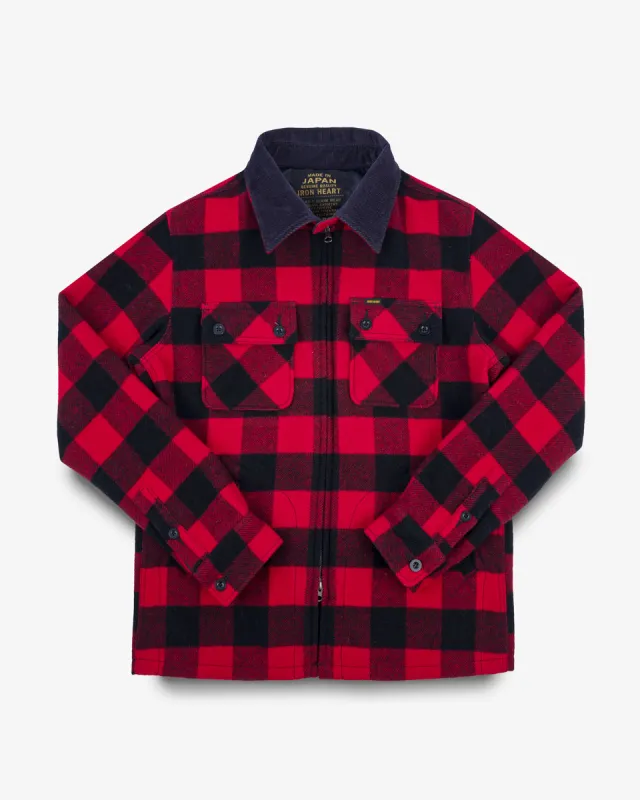 Wool Buffalo Check Bush Jacket - Red made by Iron Heart