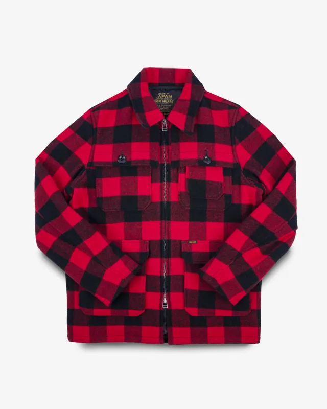 Wool Buffalo Check Hunting Jacket - Red made by Iron Heart