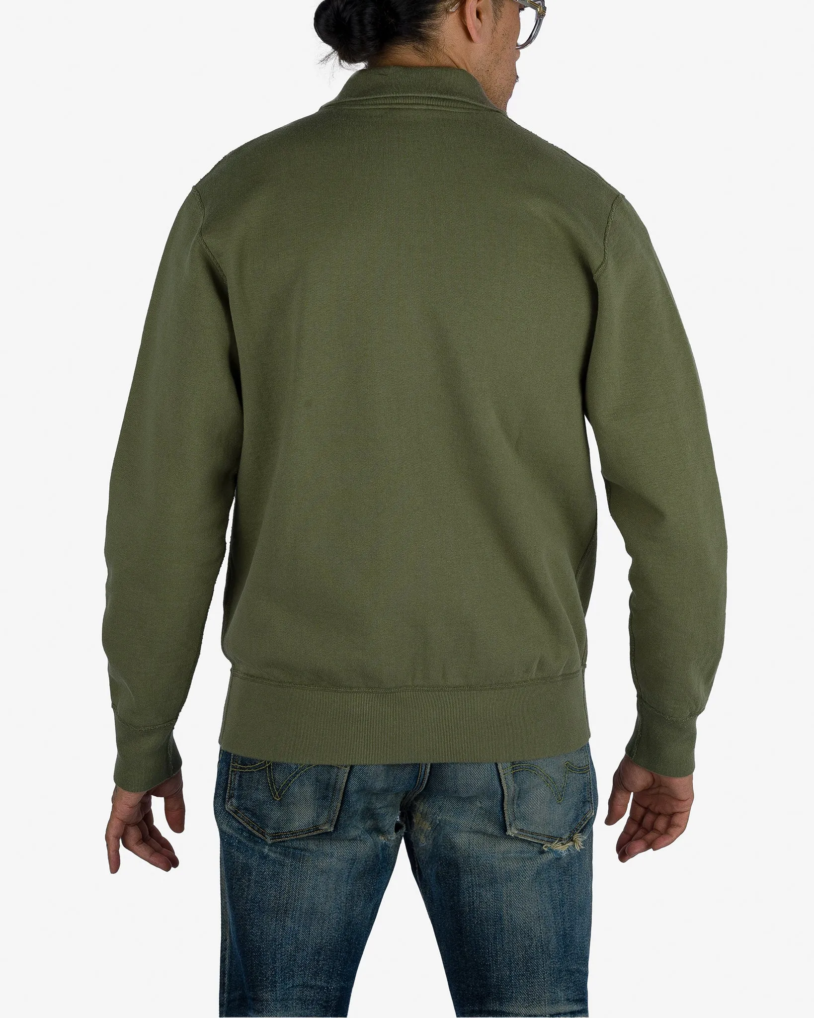 14oz Ultra Heavyweight Loopwheel Cotton Zip Up Sweater - Olive Green sold by Iron Heart product image thumbnail 3
