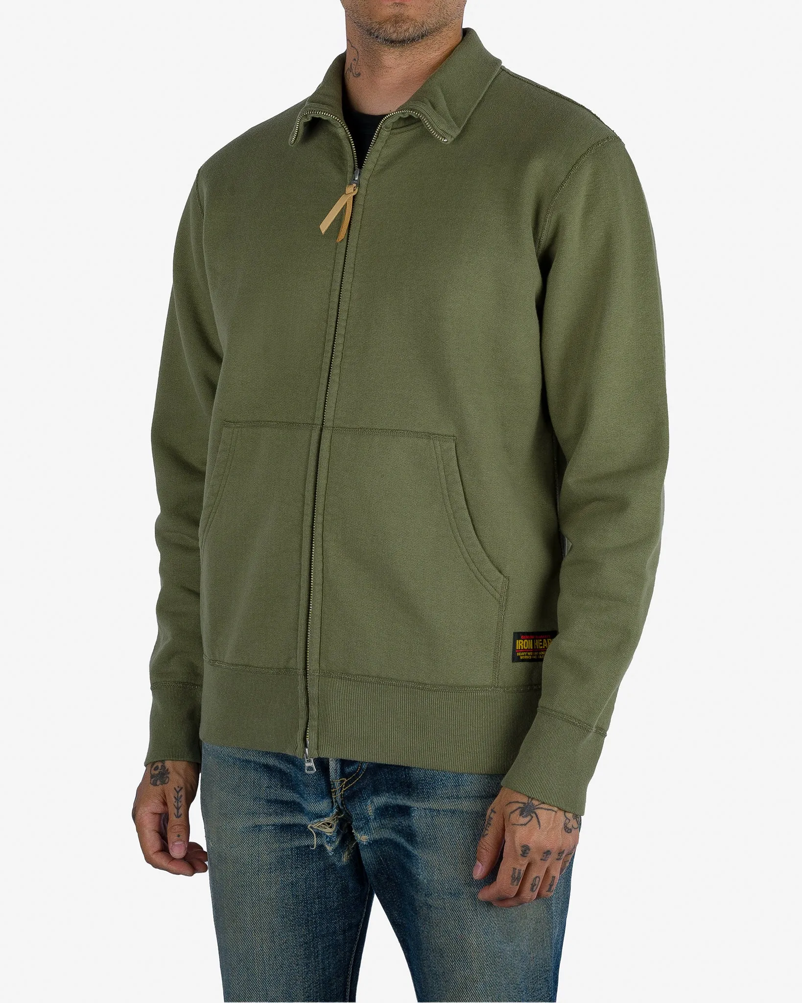 14oz Ultra Heavyweight Loopwheel Cotton Zip Up Sweater - Olive Green sold by Iron Heart product image thumbnail 2