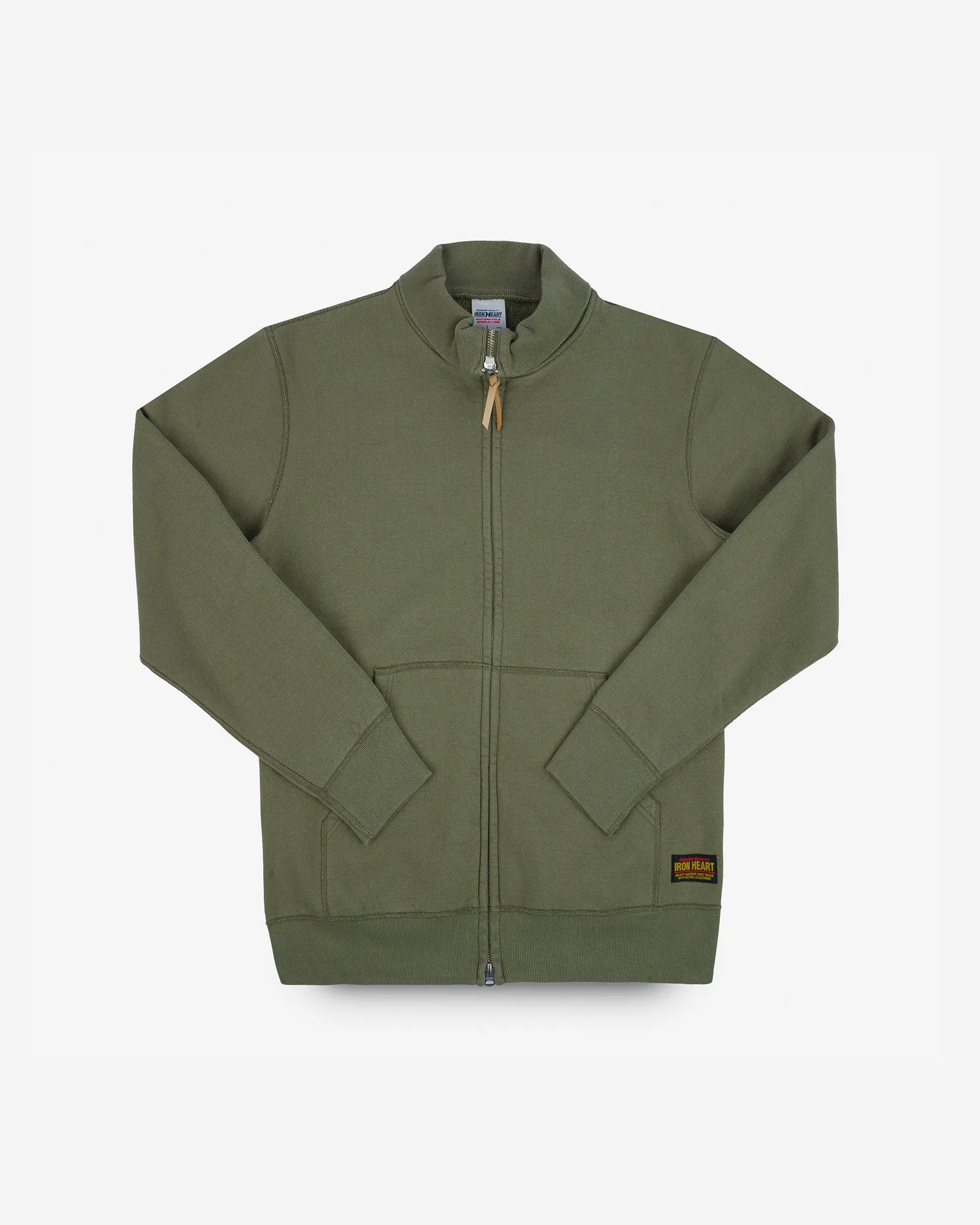 14oz Ultra Heavyweight Loopwheel Cotton Zip Up Sweater - Olive Green sold by Iron Heart