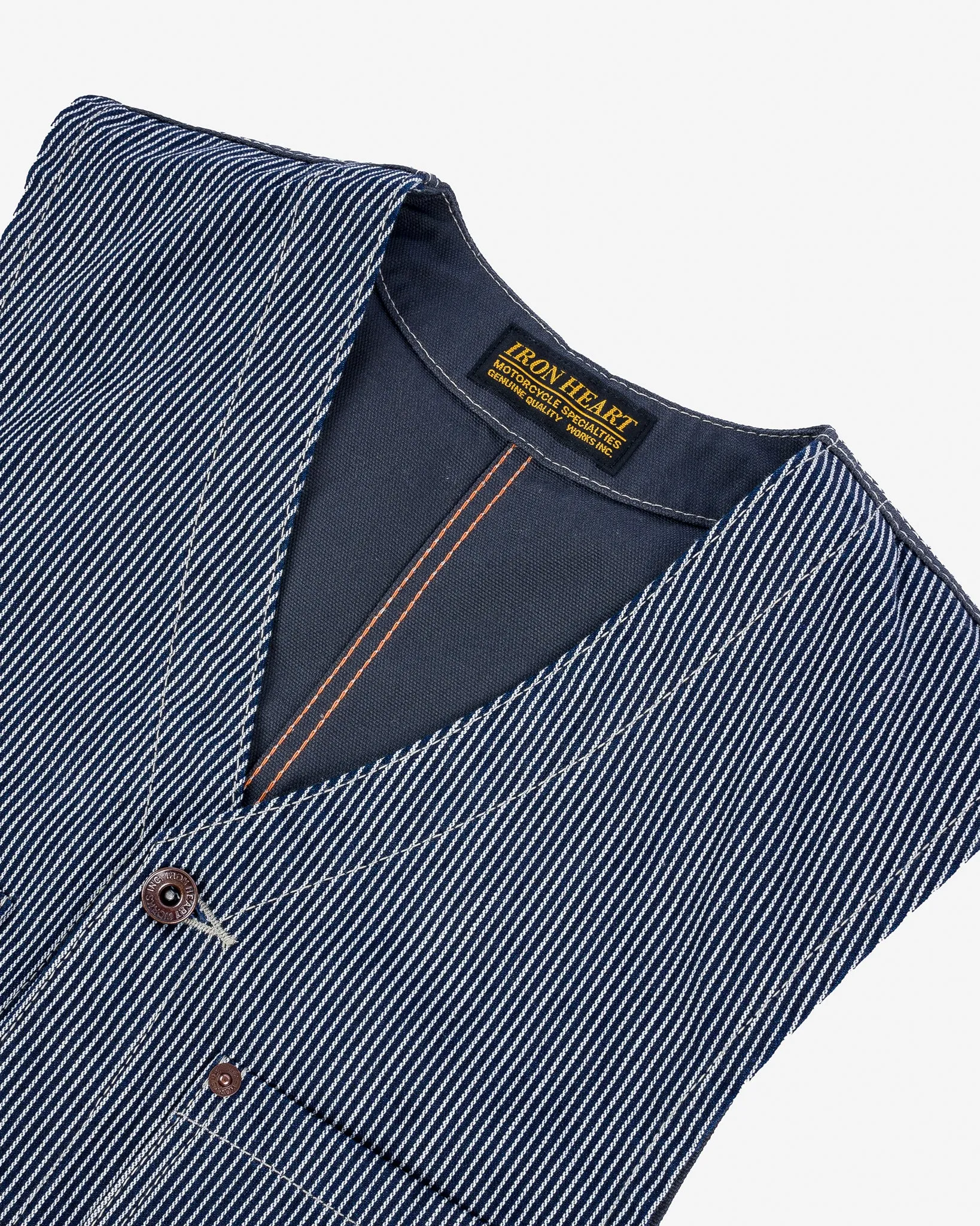 10.5oz Narrow Stripe Hickory Work Vest - Indigo sold by Iron Heart product image thumbnail 5
