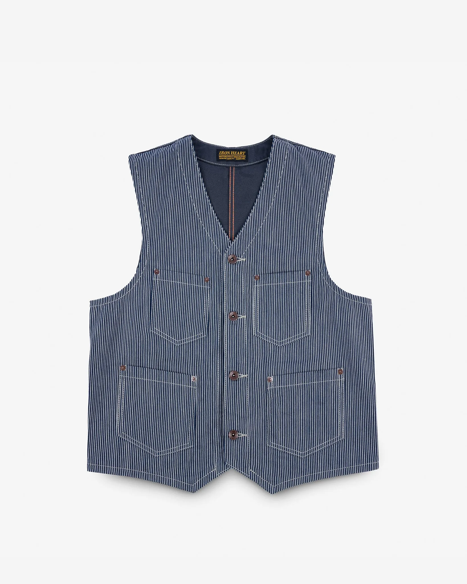 10.5oz Narrow Stripe Hickory Work Vest - Indigo sold by Iron Heart
