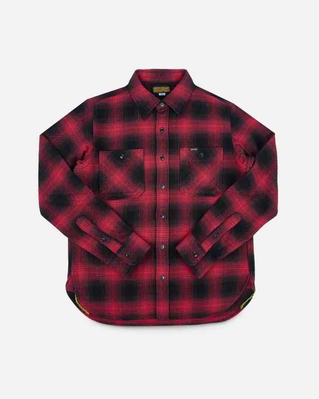 Ultra Heavy Flannel Ombré Check Work Shirt - Red/Black sold by Iron Heart
