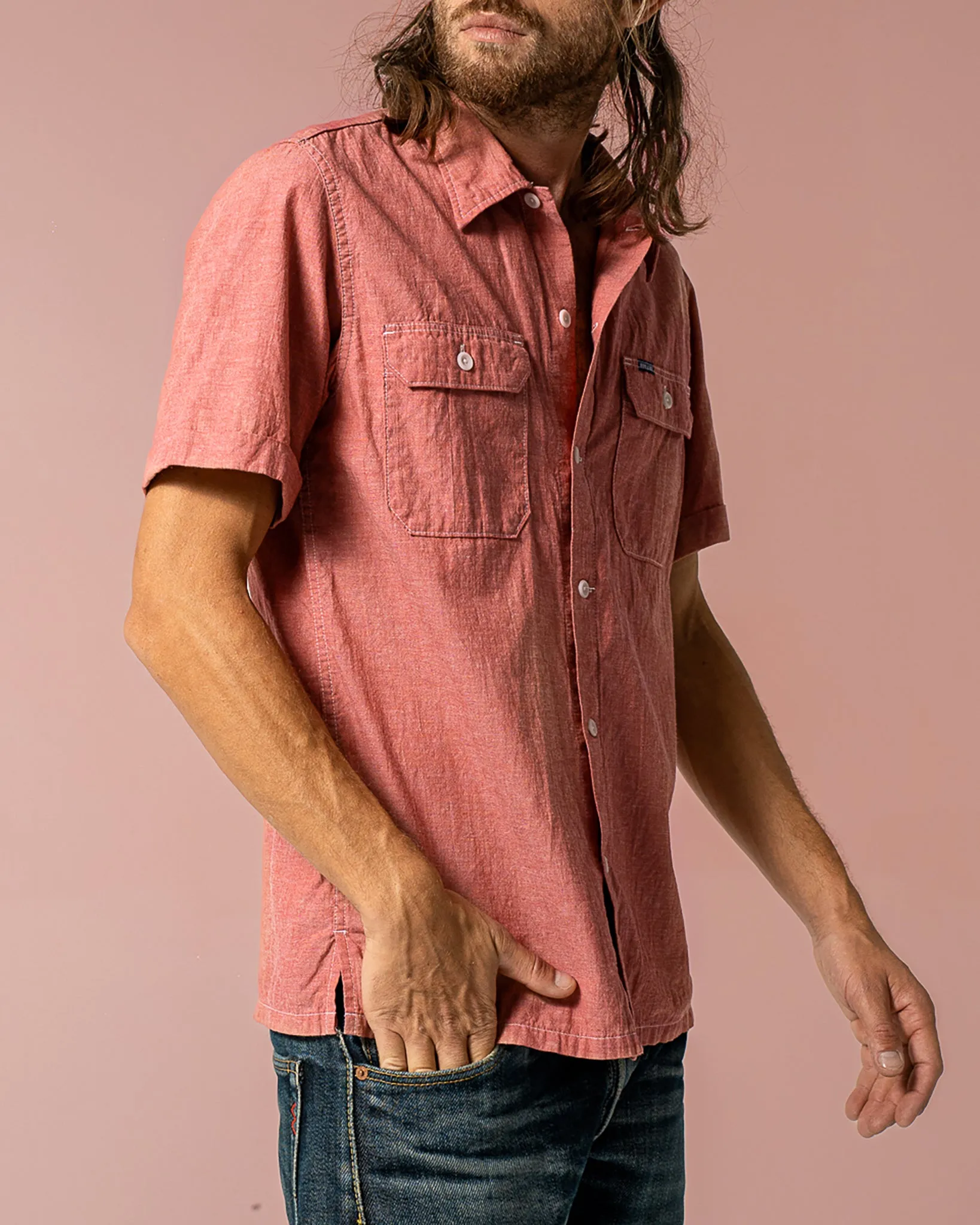 4oz Selvedge Short Sleeved Summer Shirt - Red sold by Iron Heart product image thumbnail 5