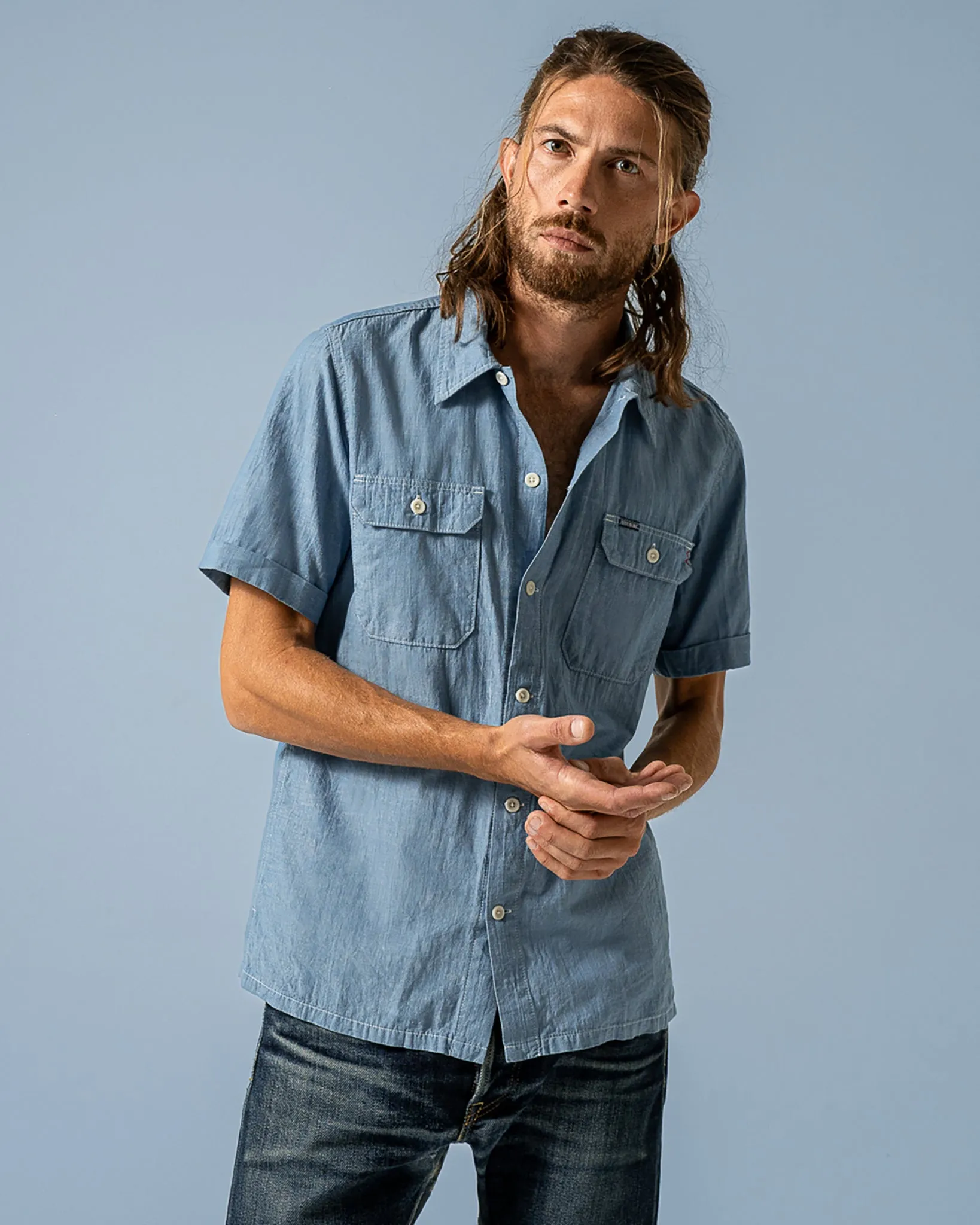 4oz Selvedge Short Sleeved Summer Shirt - Blue sold by Iron Heart product image thumbnail 4