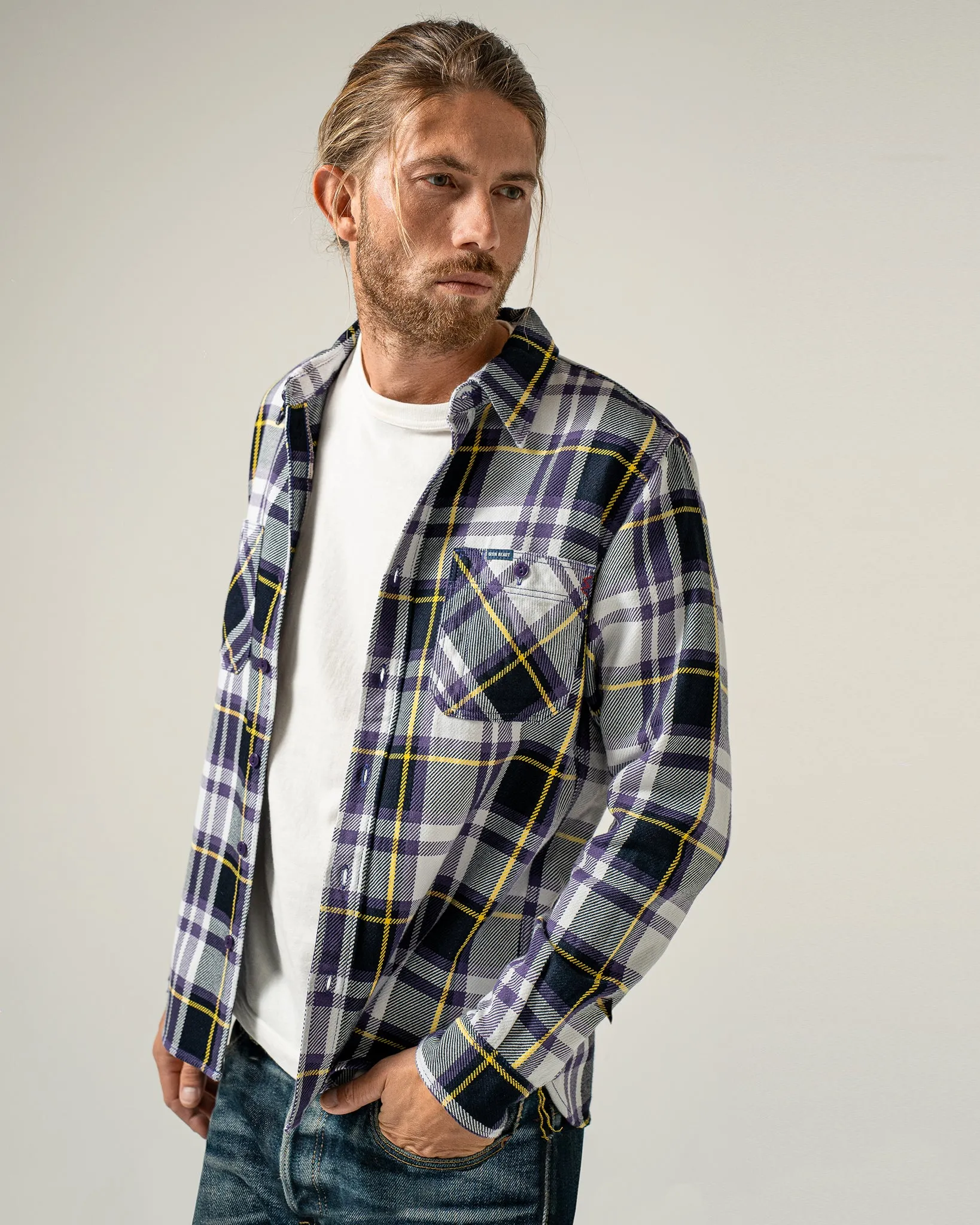 9oz Selvedge American Check Work Shirt - Purple sold by Iron Heart product image thumbnail 4
