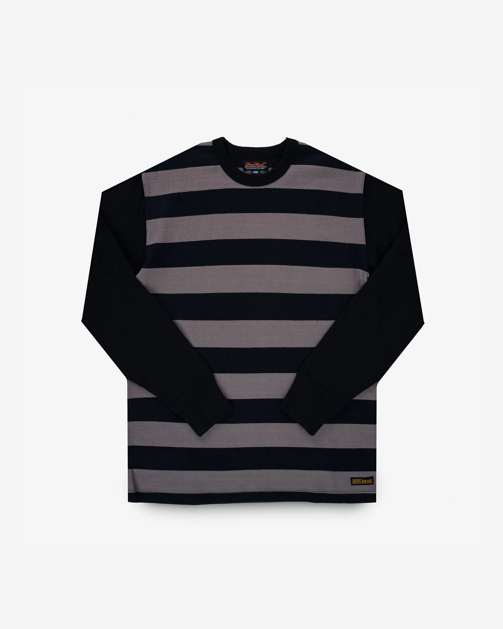11oz Cotton Knit Long-Sleeved Sweater - Striped Body with Black Arms sold by Iron Heart