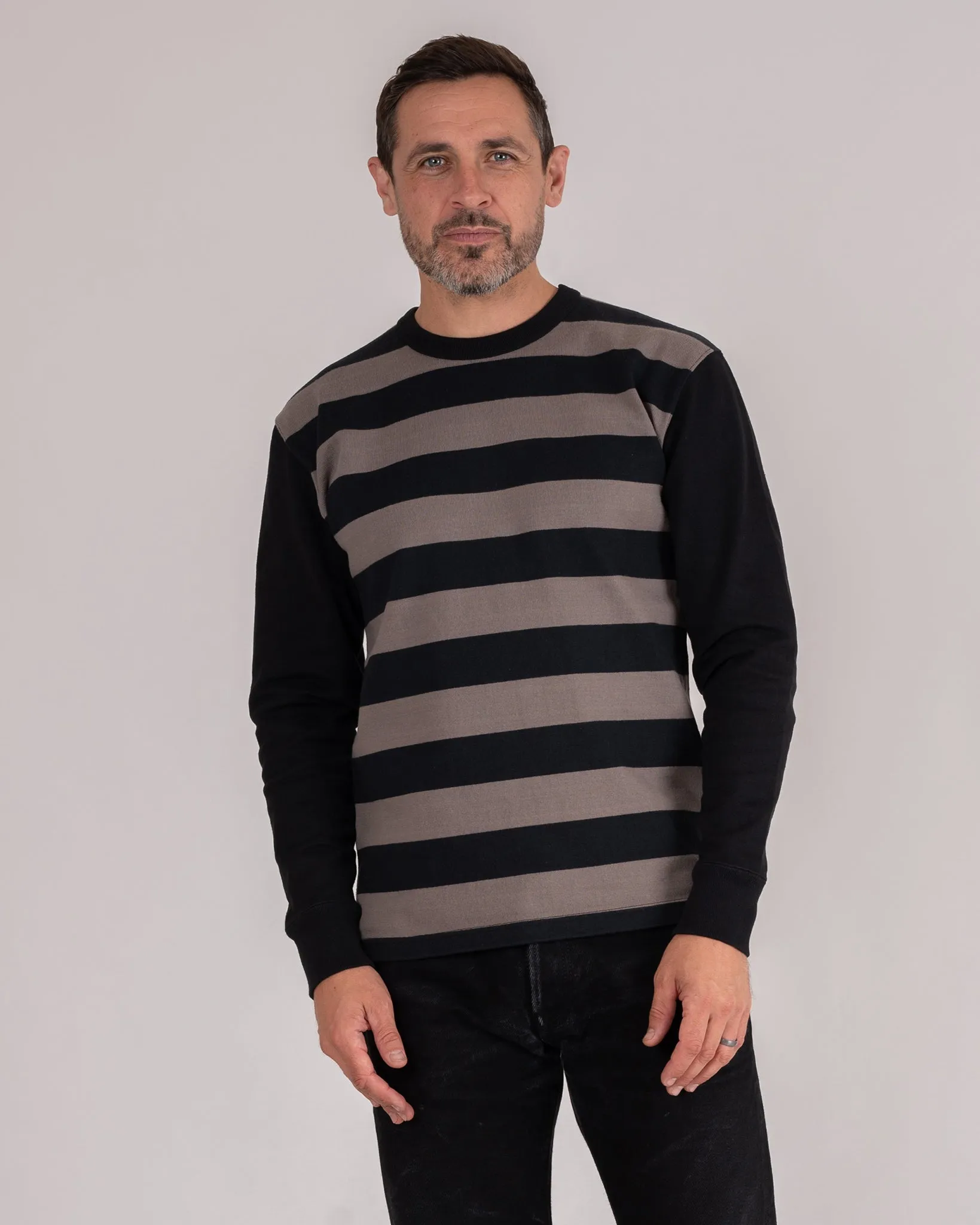11oz Cotton Knit Long-Sleeved Sweater - Striped Body with Black Arms sold by Iron Heart product image thumbnail 2