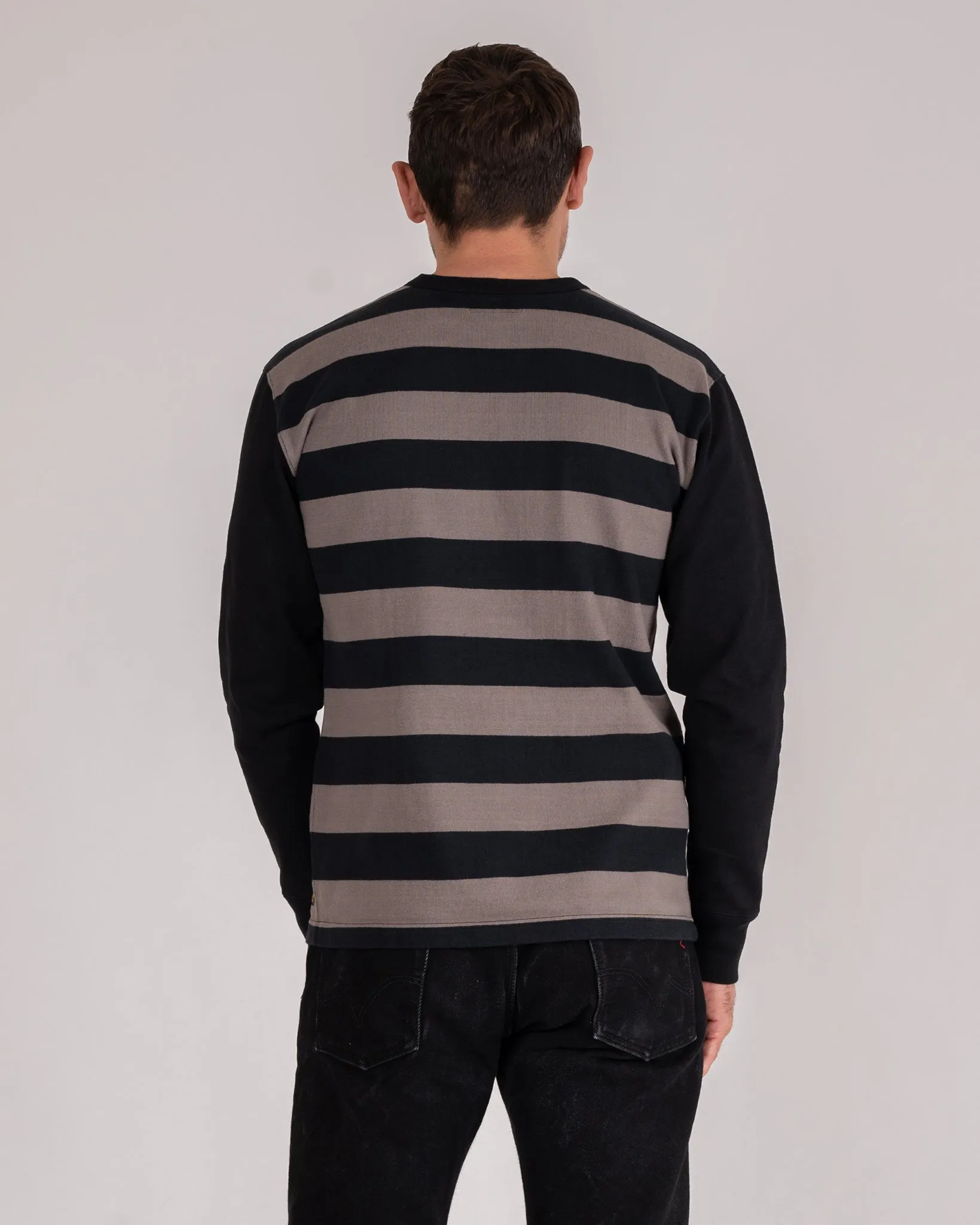 11oz Cotton Knit Long-Sleeved Sweater - Striped Body with Black Arms sold by Iron Heart product image thumbnail 3