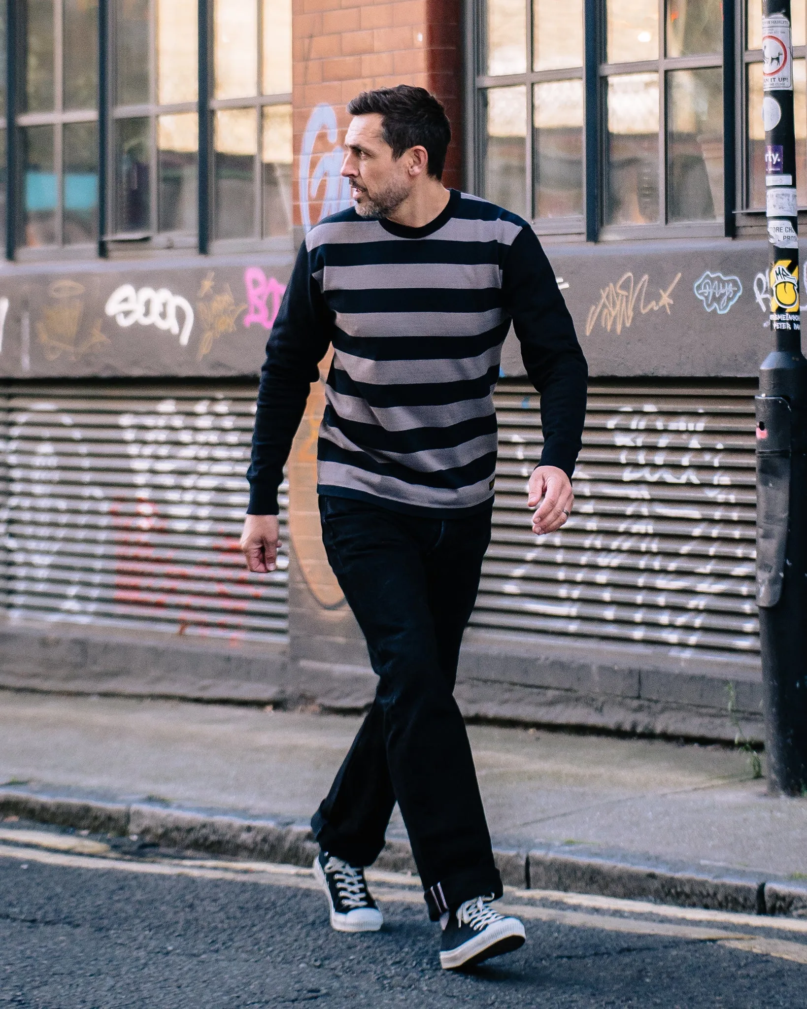 11oz Cotton Knit Long-Sleeved Sweater - Striped Body with Black Arms sold by Iron Heart product image thumbnail 4