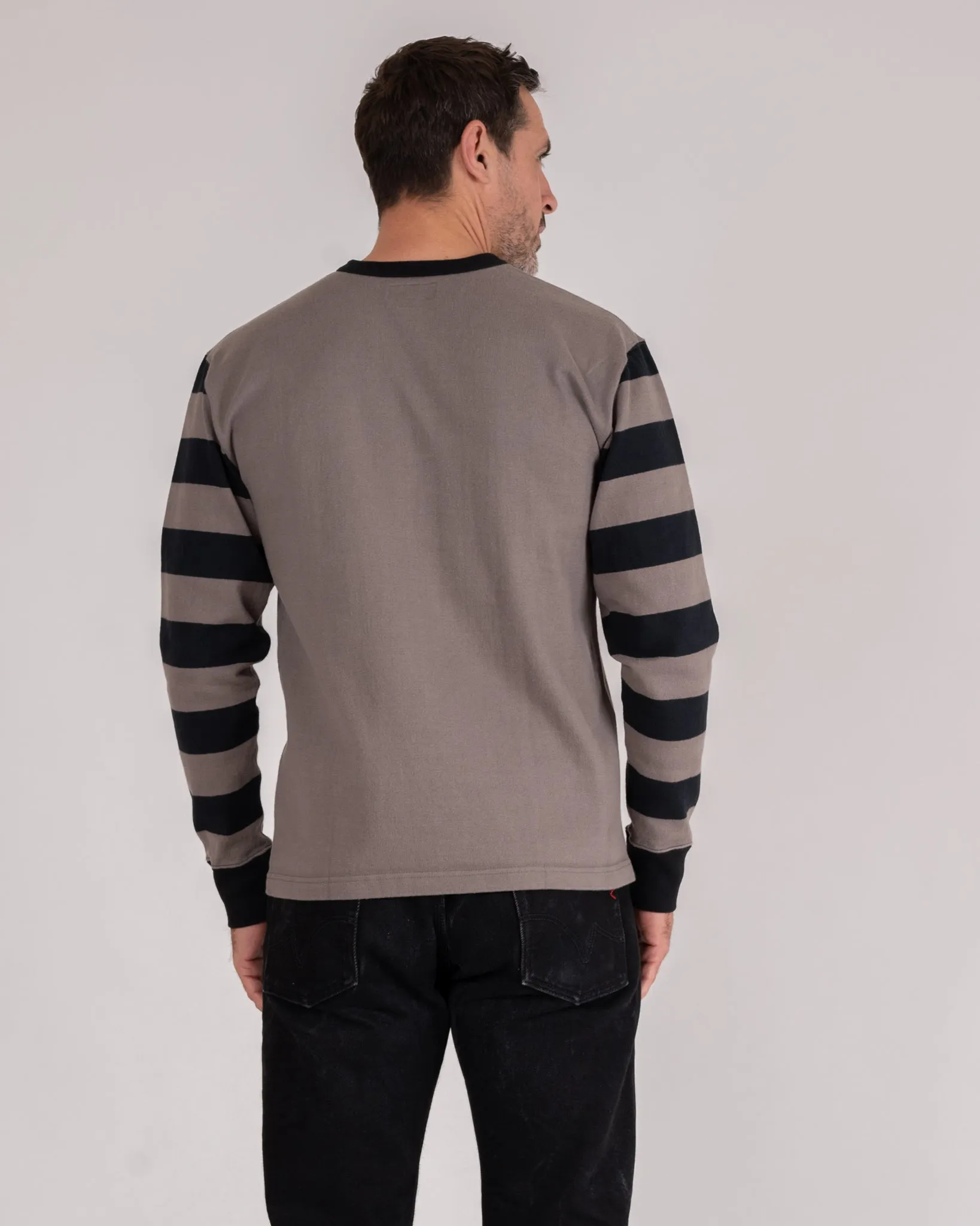 11oz Cotton Knit Long-Sleeved Sweater - Grey Body with Stripes sold by Iron Heart product image thumbnail 3