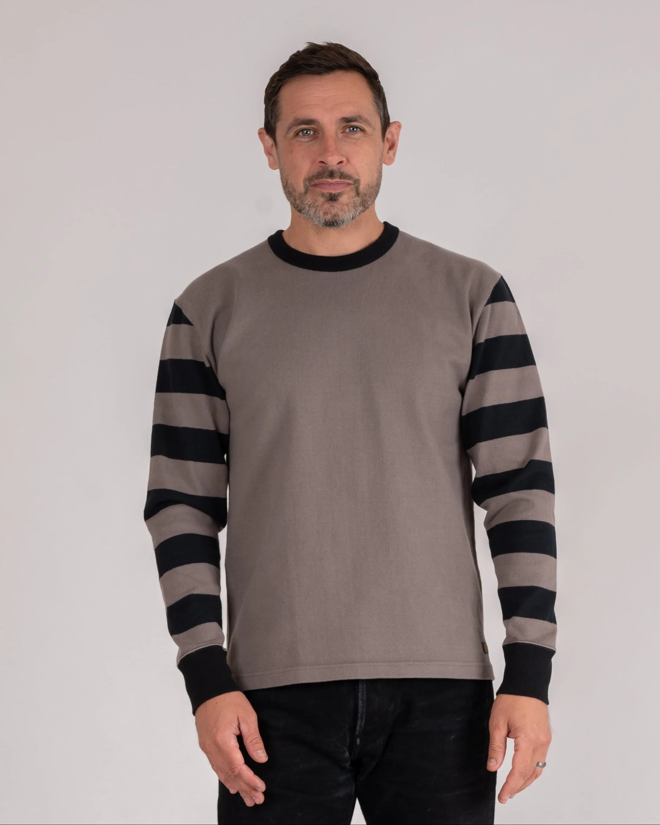 11oz Cotton Knit Long-Sleeved Sweater - Grey Body with Stripes sold by Iron Heart product image thumbnail 2