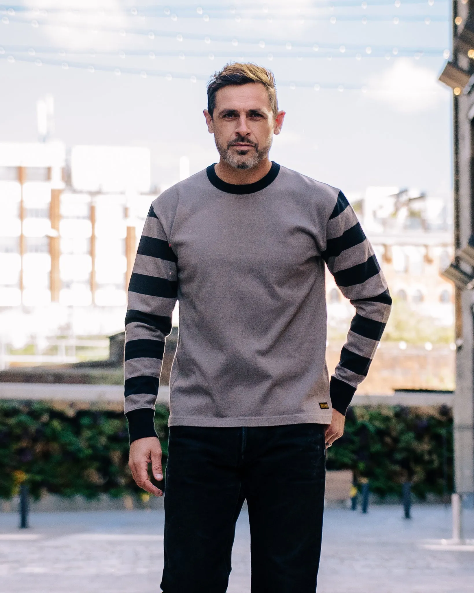 11oz Cotton Knit Long-Sleeved Sweater - Grey Body with Stripes sold by Iron Heart product image thumbnail 4