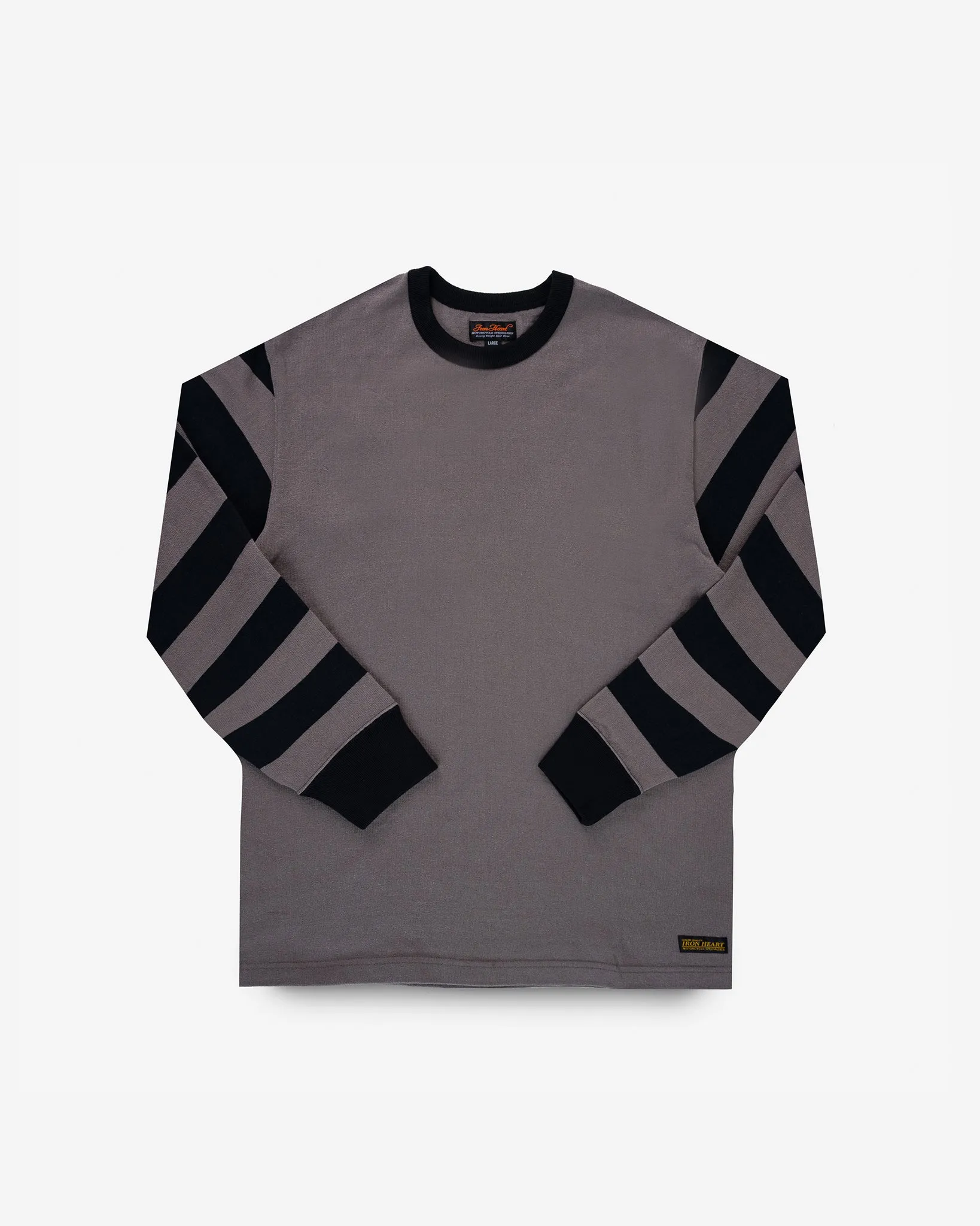 11oz Cotton Knit Long-Sleeved Sweater - Grey Body with Stripes sold by Iron Heart