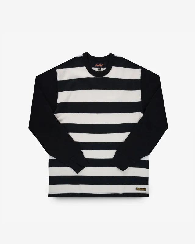 11oz Cotton Knit Long-Sleeved Sweater - Striped Body with Black Arms sold by Iron Heart