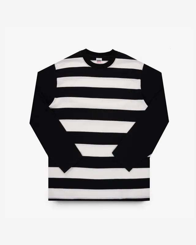 7.5oz Cotton Long-Sleeved Crew Neck Border Tee - Striped Body with Black Arms sold by Iron Heart