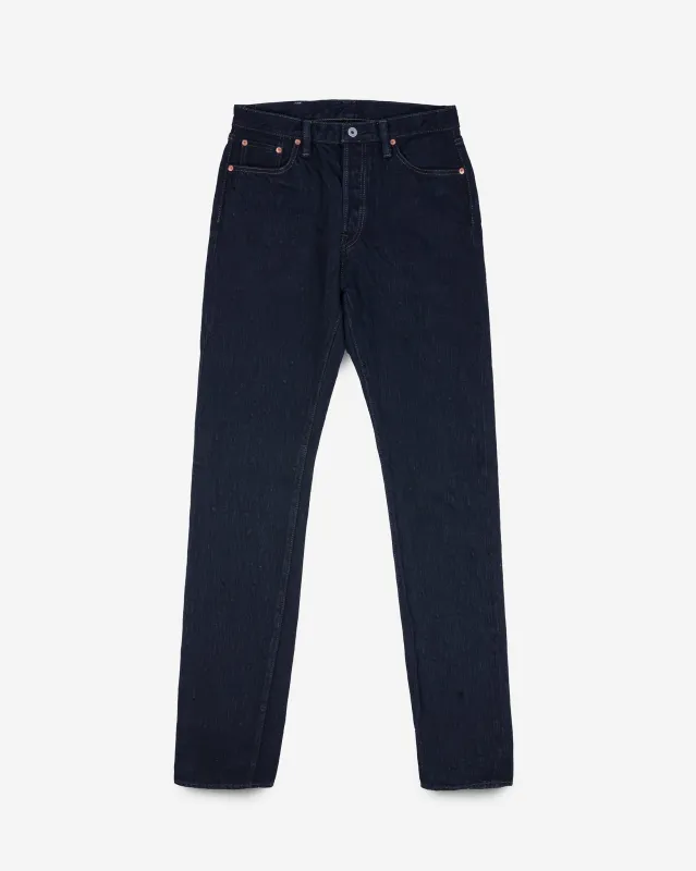 16oz Slubby Selvedge Denim Relaxed Tapered Cut Jeans - Indigo Overdyed Black sold by Iron Heart
