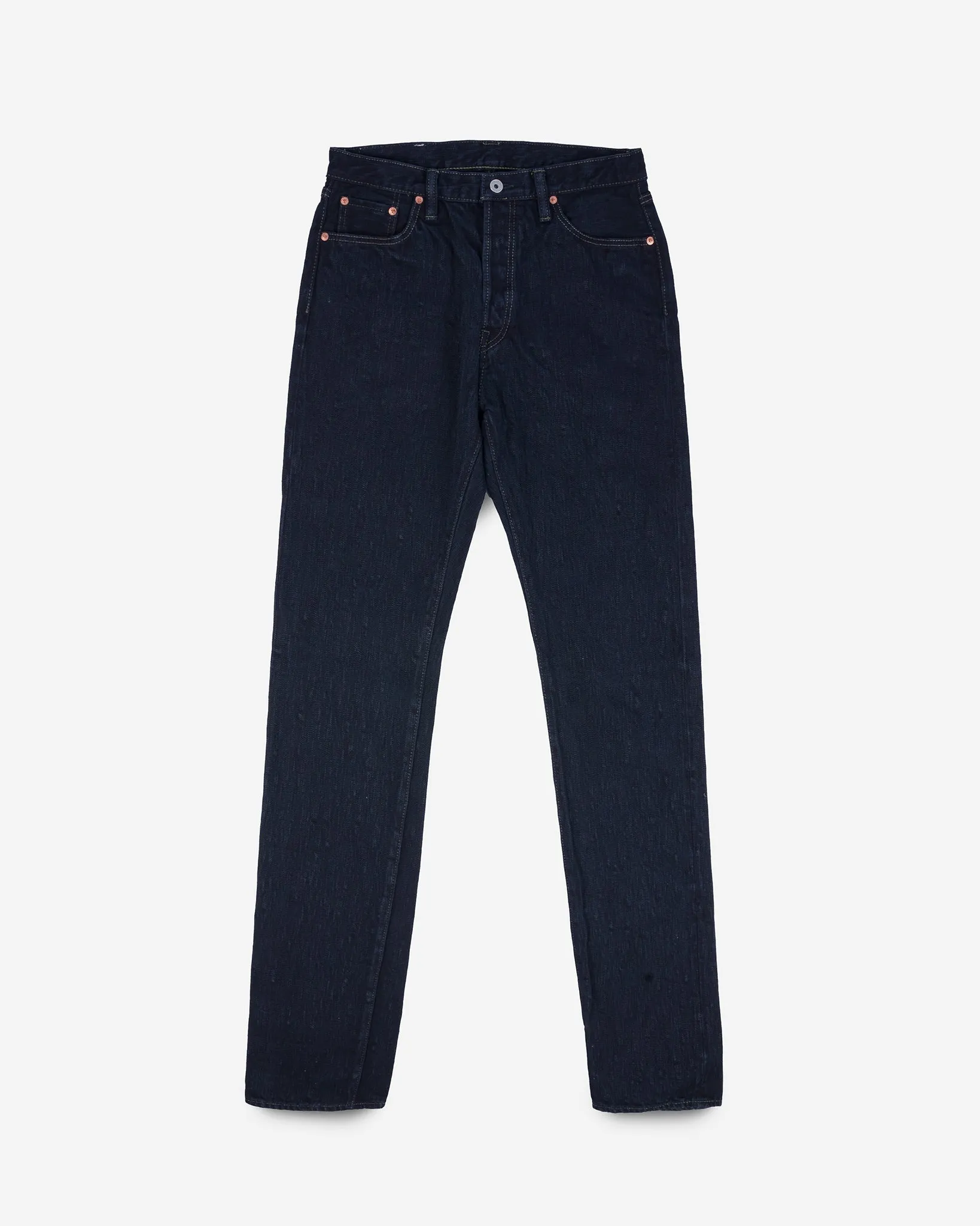 16oz Slubby Selvedge Denim Relaxed Tapered Cut Jeans - Indigo Overdyed Black sold by Iron Heart