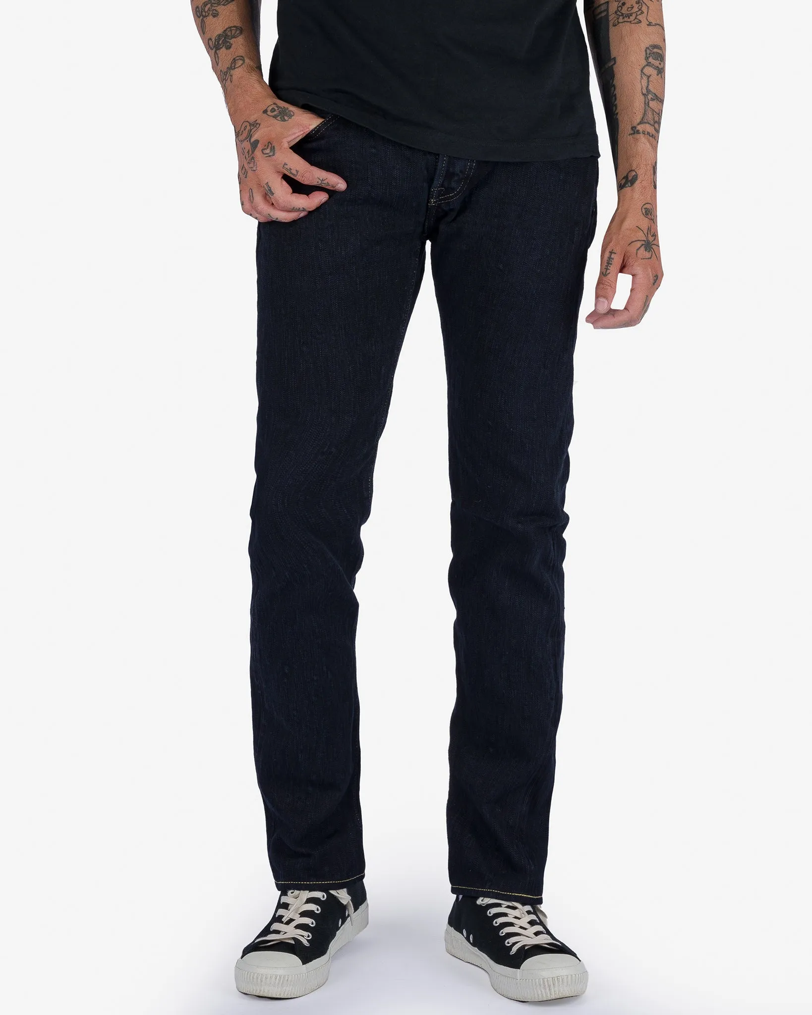 16oz Slubby Selvedge Denim Slim Tapered Cut Jeans - Indigo Overdyed Black sold by Iron Heart product image thumbnail 2