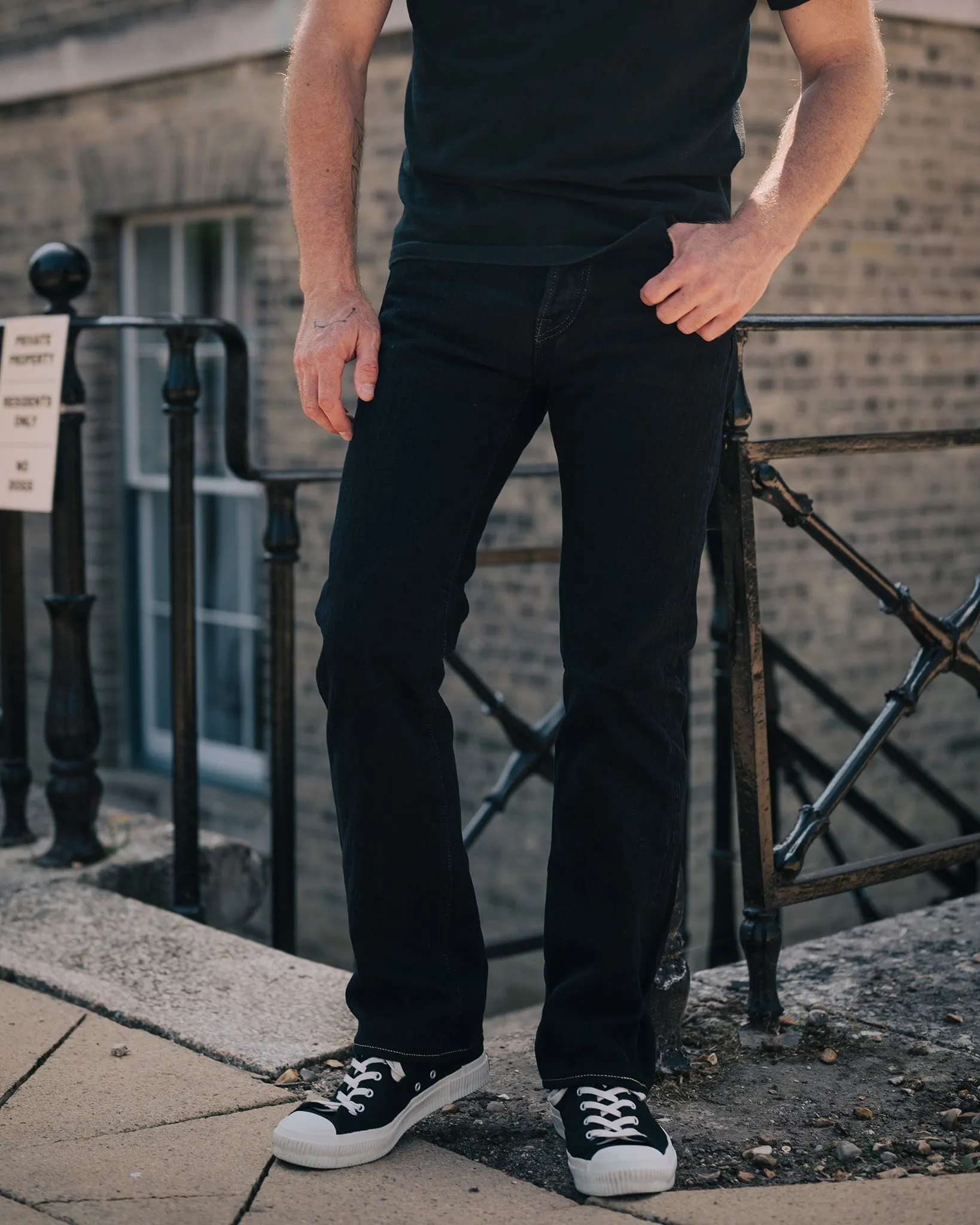 16oz Slubby Selvedge Denim Slim Straight Cut Jeans - Indigo Overdyed Black sold by Iron Heart product image thumbnail 4