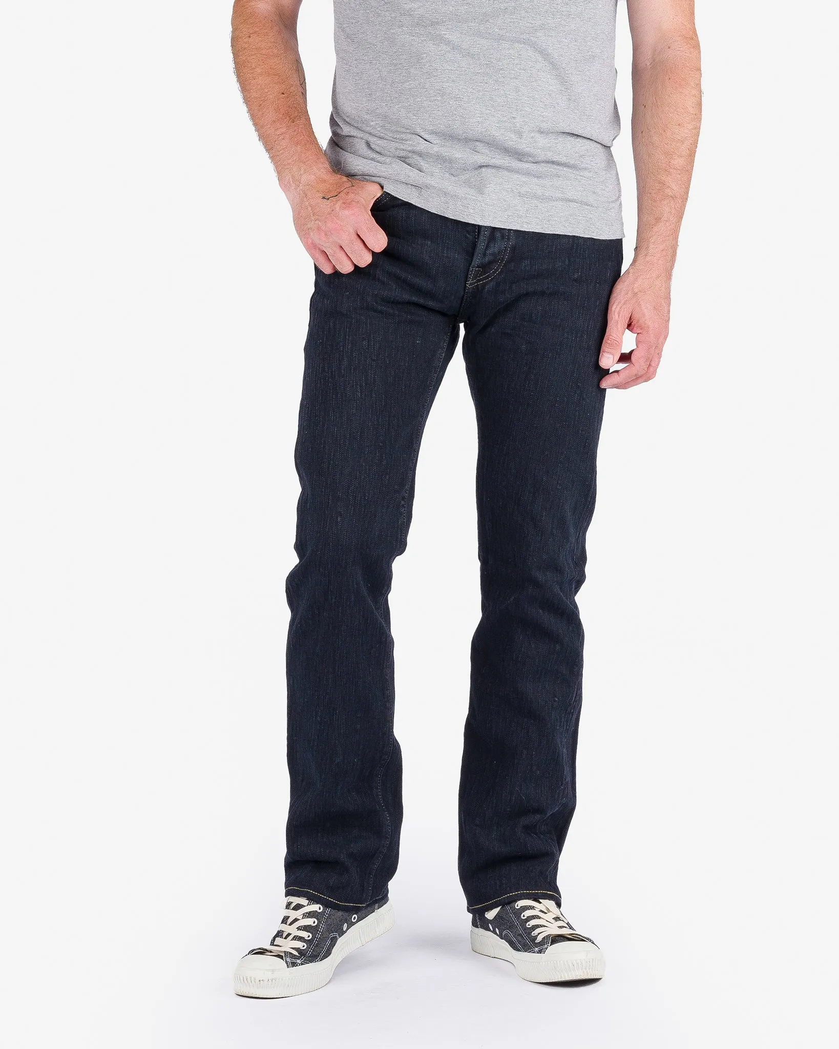 16oz Slubby Selvedge Denim Slim Straight Cut Jeans - Indigo Overdyed Black sold by Iron Heart product image thumbnail 2