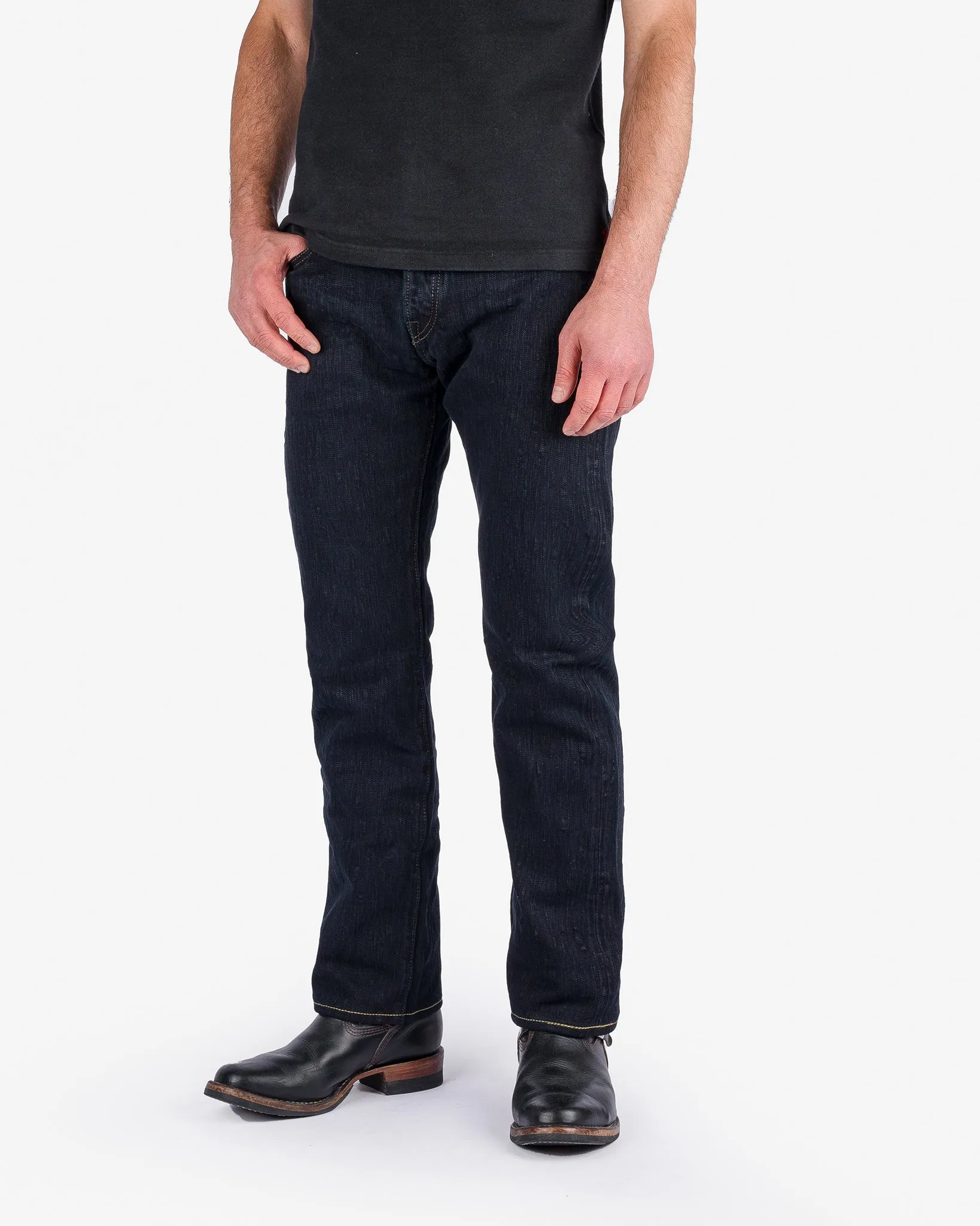 16oz Slubby Selvedge Denim Straight Cut Jeans - Indigo Overdyed Black sold by Iron Heart product image thumbnail 2
