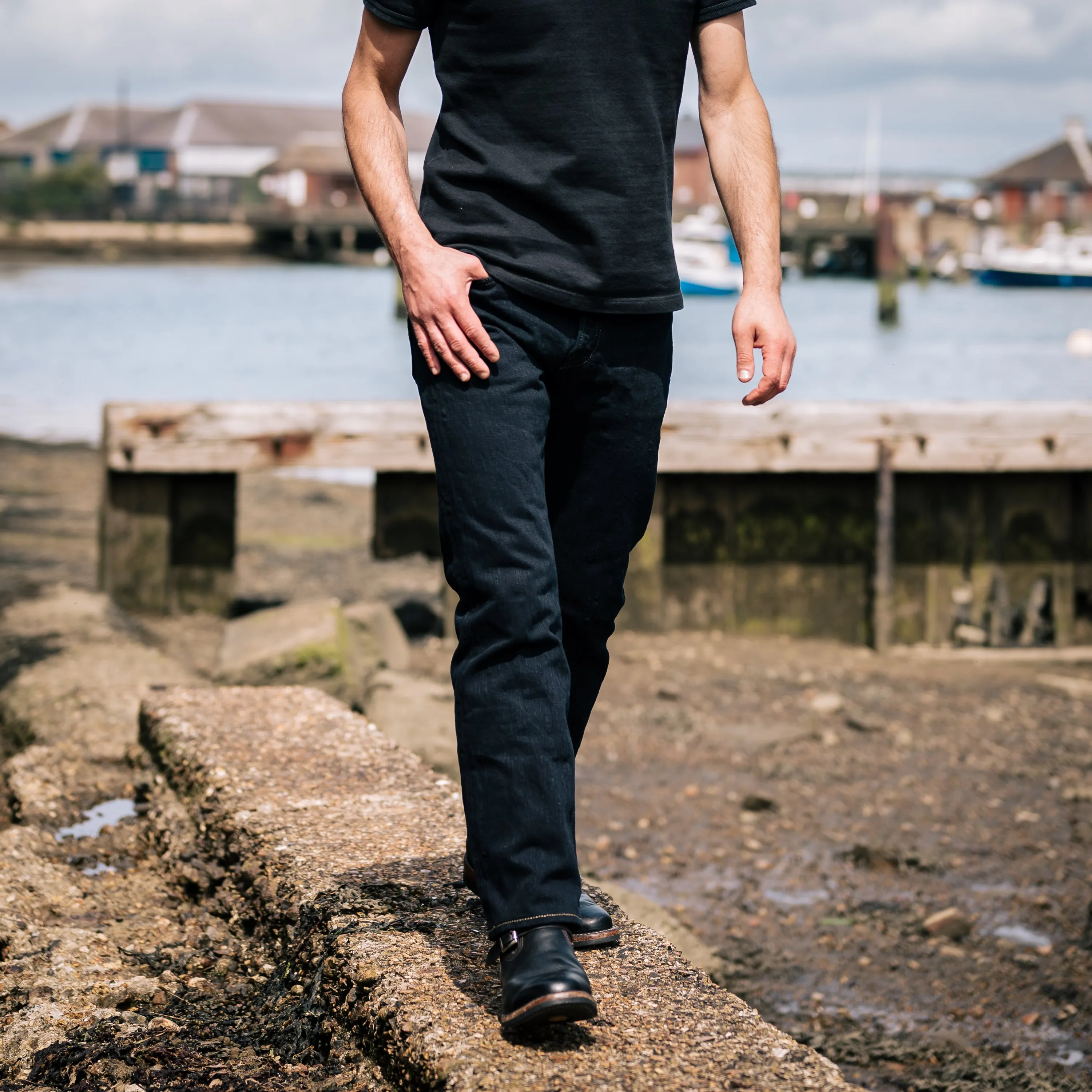 16oz Slubby Selvedge Denim Straight Cut Jeans - Indigo Overdyed Black sold by Iron Heart product image thumbnail 4