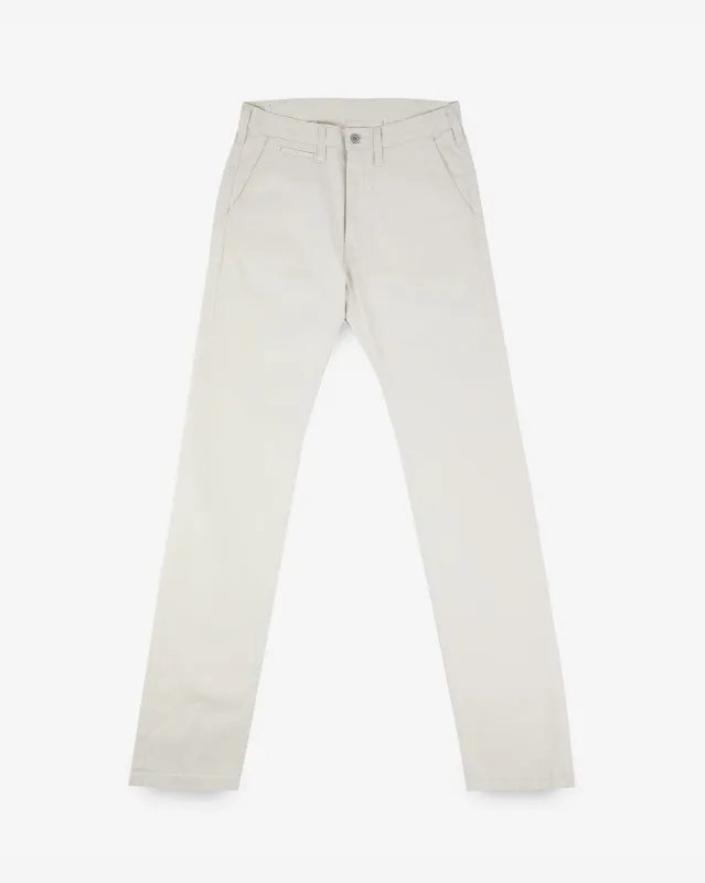 9oz Mercerised Selvedge Cotton Relaxed Tapered Cut Chinos - Ivory sold by Iron Heart