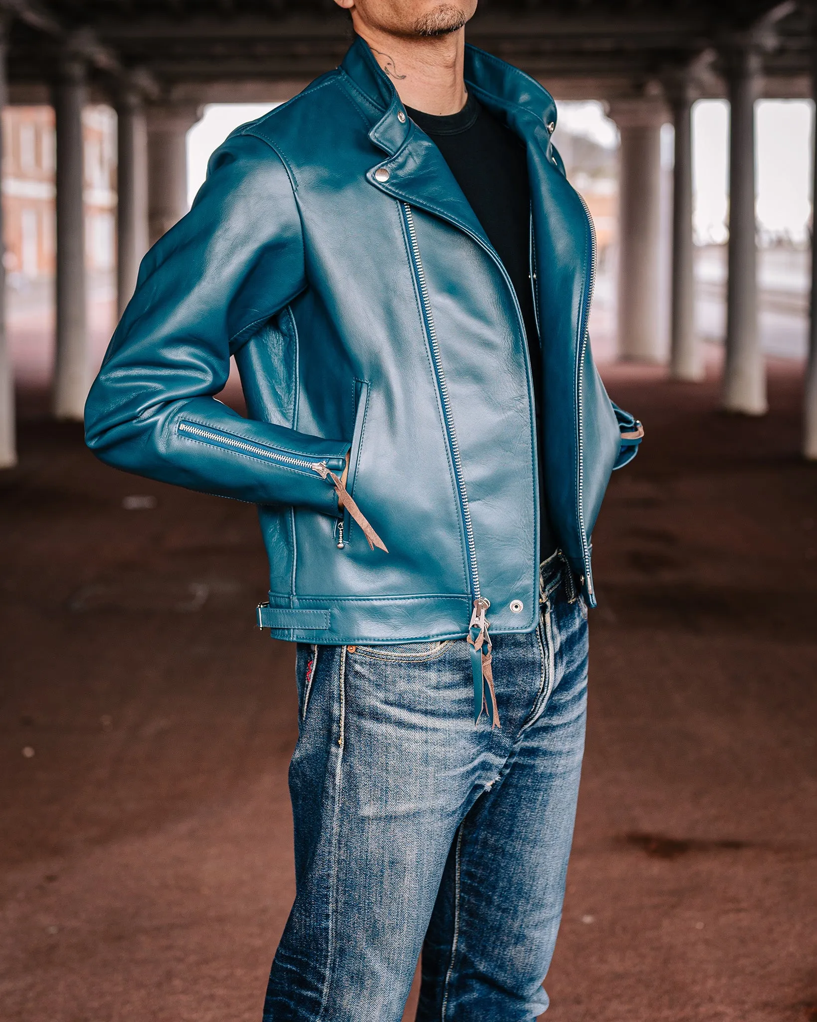 Japanese Horsehide Double Motorcycle Jacket - Blue sold by Iron Heart product image thumbnail 5