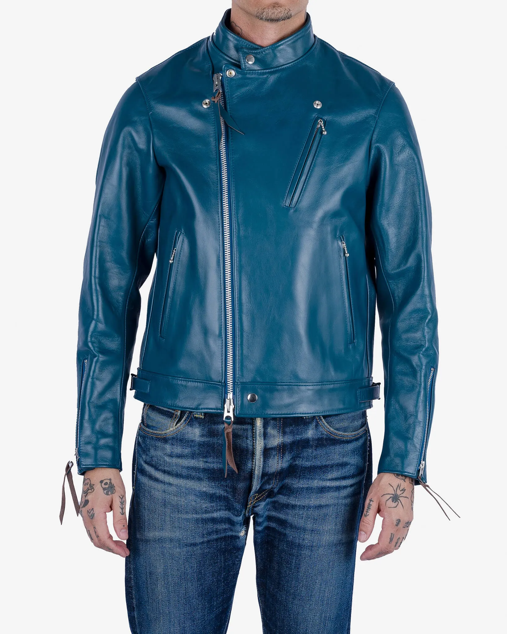 Japanese Horsehide Double Motorcycle Jacket - Blue sold by Iron Heart product image thumbnail 2