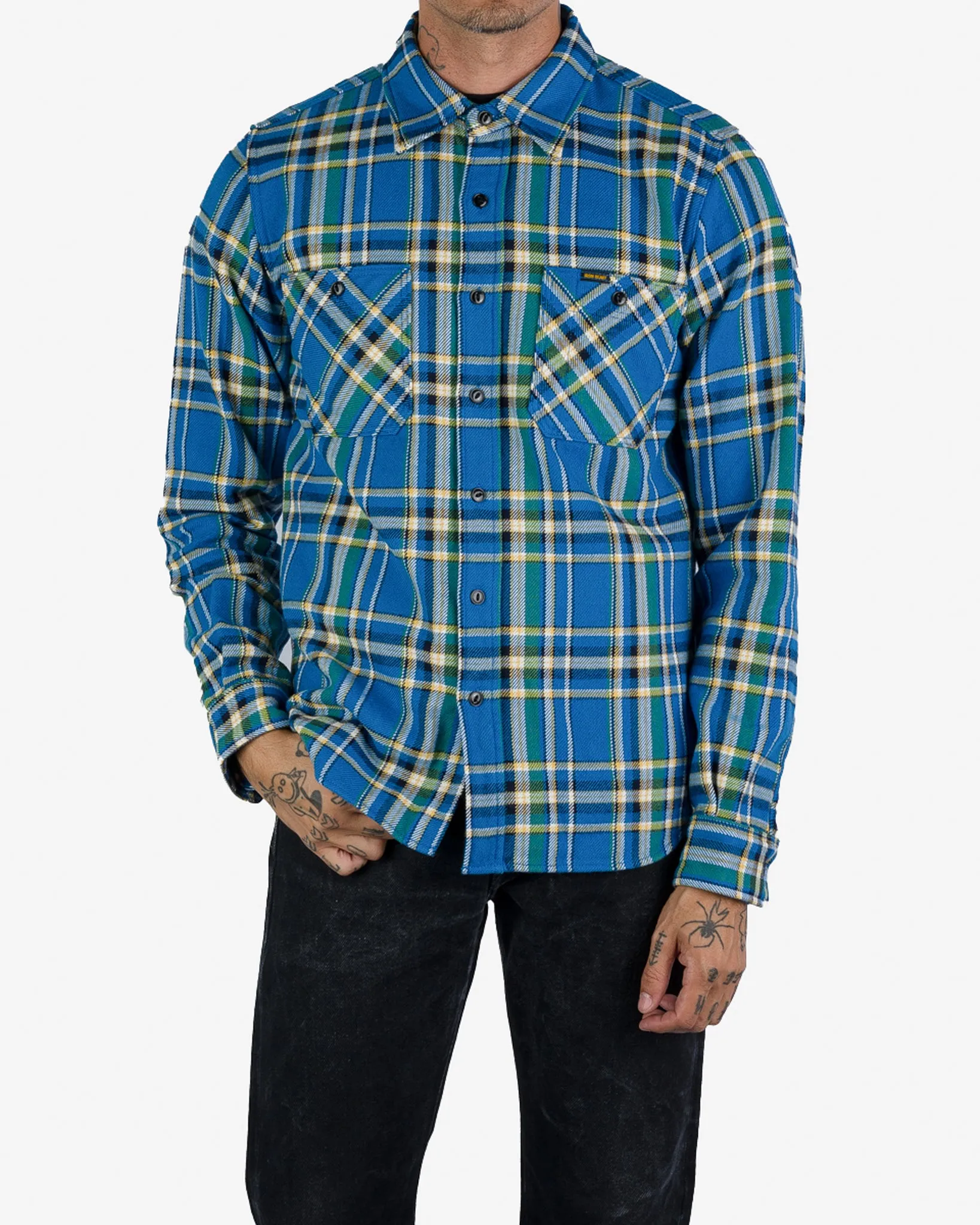 Ultra Heavy Flannel Tartan Check Work Shirt - Blue sold by Iron Heart product image thumbnail 2