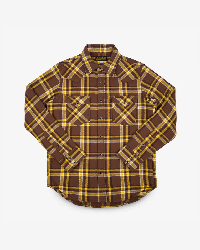 Ultra Heavy Flannel Crazy Check Western Shirt - Brown sold by Iron Heart