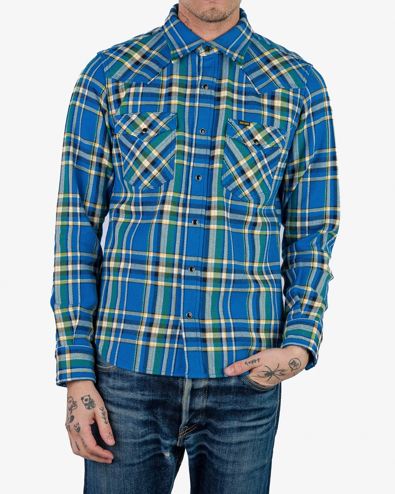Ultra Heavy Flannel Tartan Check Western Shirt - Blue sold by Iron Heart product image thumbnail 2