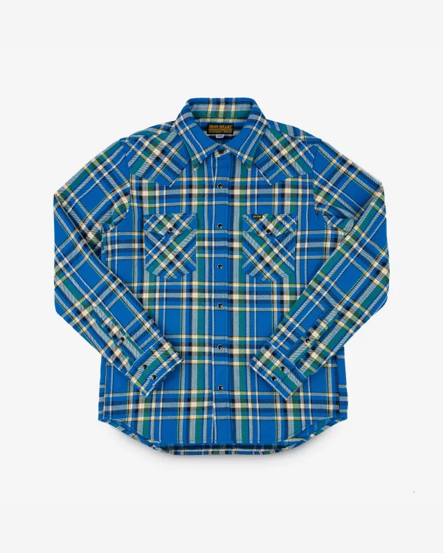 Ultra Heavy Flannel Tartan Check Western Shirt - Blue sold by Iron Heart