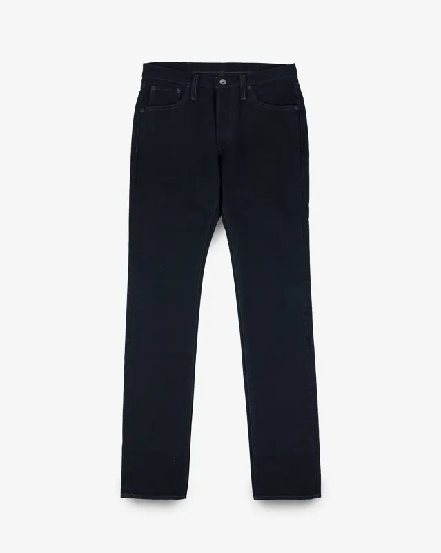 14oz Broken Twill Selvedge Denim Slim Tapered Cut Jeans - Indigo Overdyed Black sold by Iron Heart