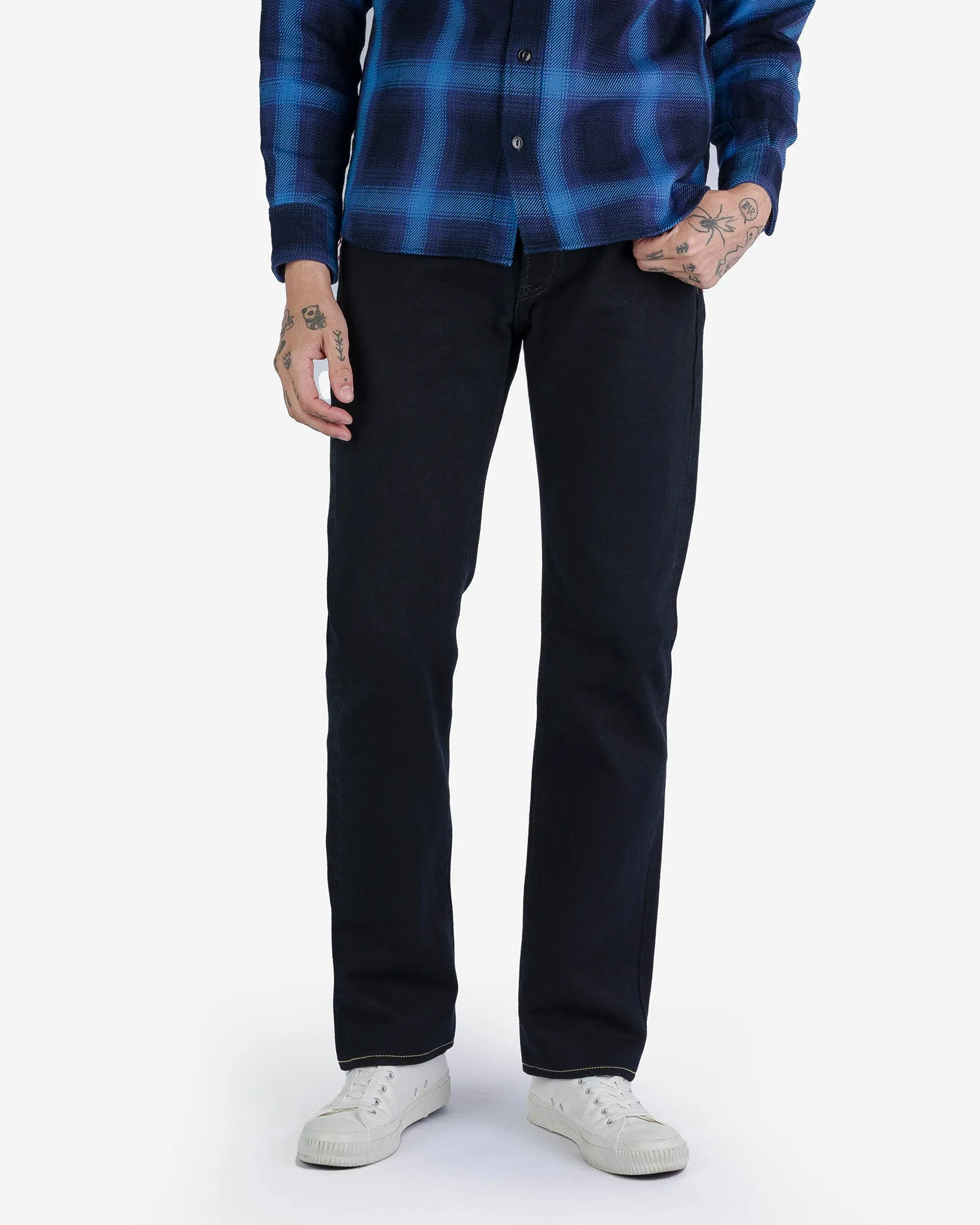 14oz Broken Twill Selvedge Denim Slim Straight Cut Jeans - Indigo Overyded Black sold by Iron Heart product image thumbnail 2