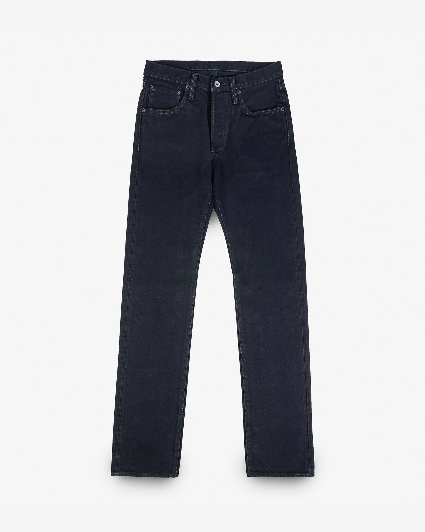 14oz Broken Twill Selvedge Denim Slim Straight Cut Jeans - Indigo Overyded Black sold by Iron Heart