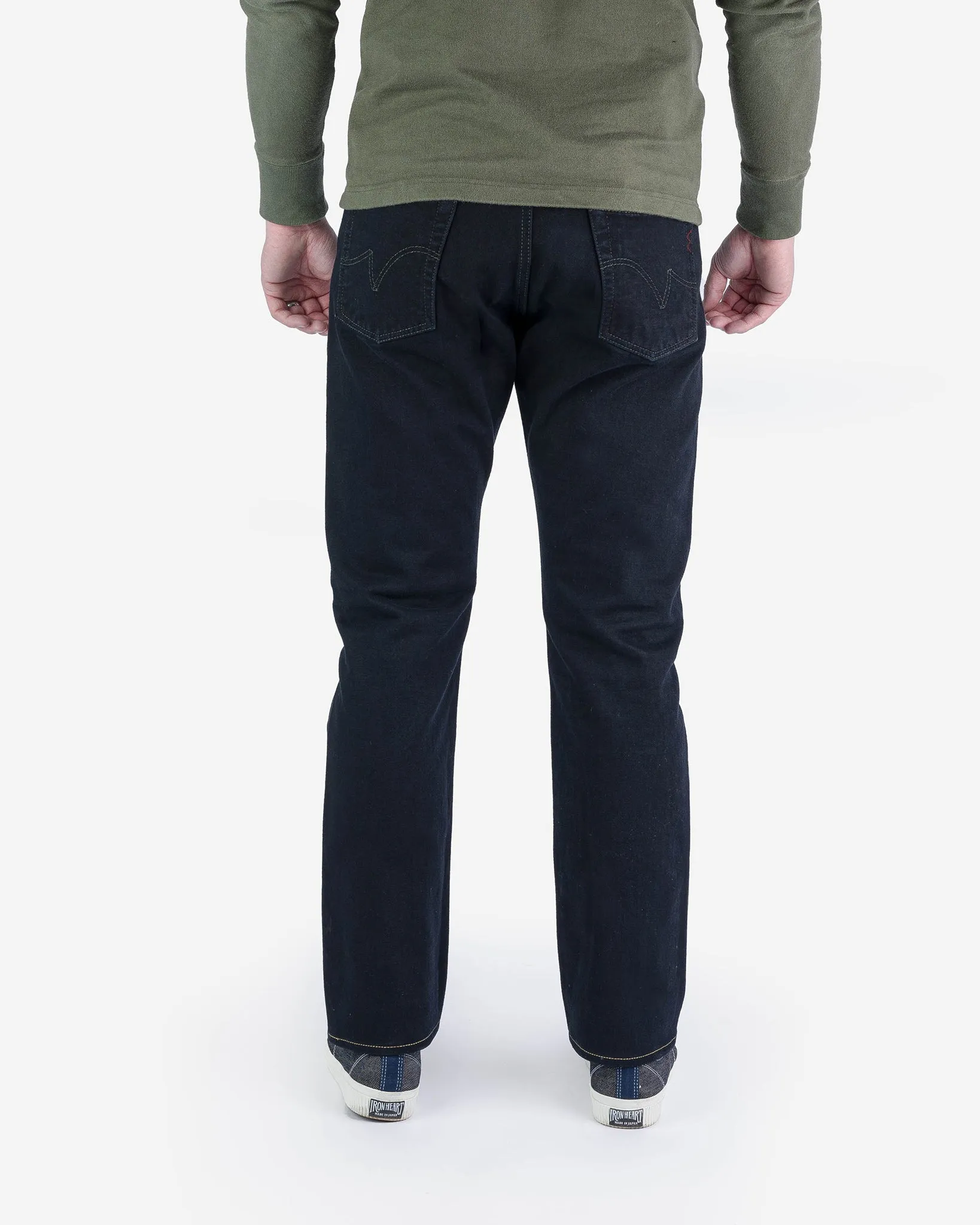 14oz Broken Twill Selvedge Denim Relaxed Tapered Cut Jeans - Indigo Overdyed Black sold by Iron Heart product image thumbnail 3