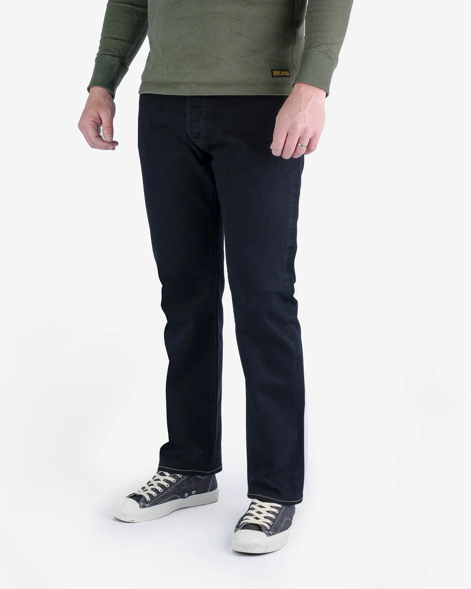 14oz Broken Twill Selvedge Denim Relaxed Tapered Cut Jeans - Indigo Overdyed Black sold by Iron Heart product image thumbnail 2