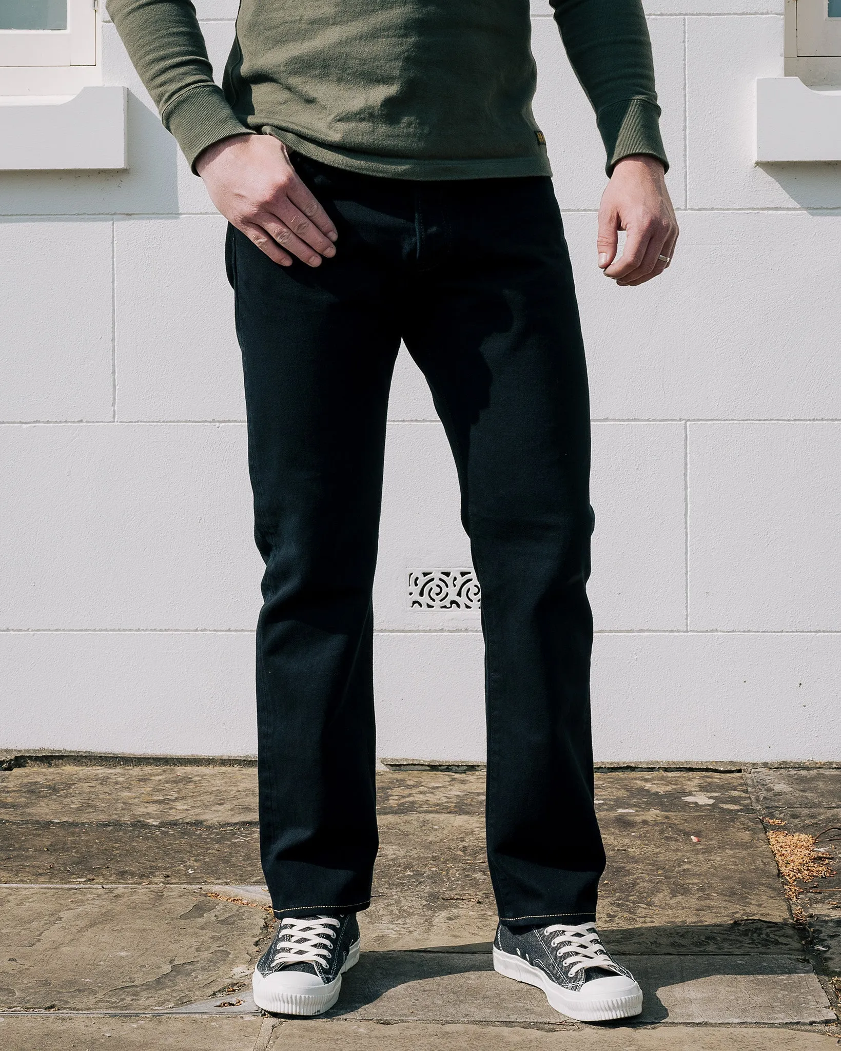 14oz Broken Twill Selvedge Denim Relaxed Tapered Cut Jeans - Indigo Overdyed Black sold by Iron Heart product image thumbnail 4