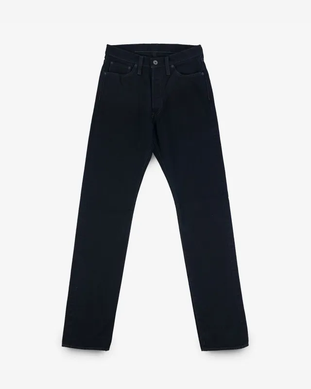 14oz Broken Twill Selvedge Denim Relaxed Tapered Cut Jeans - Indigo Overdyed Black sold by Iron Heart